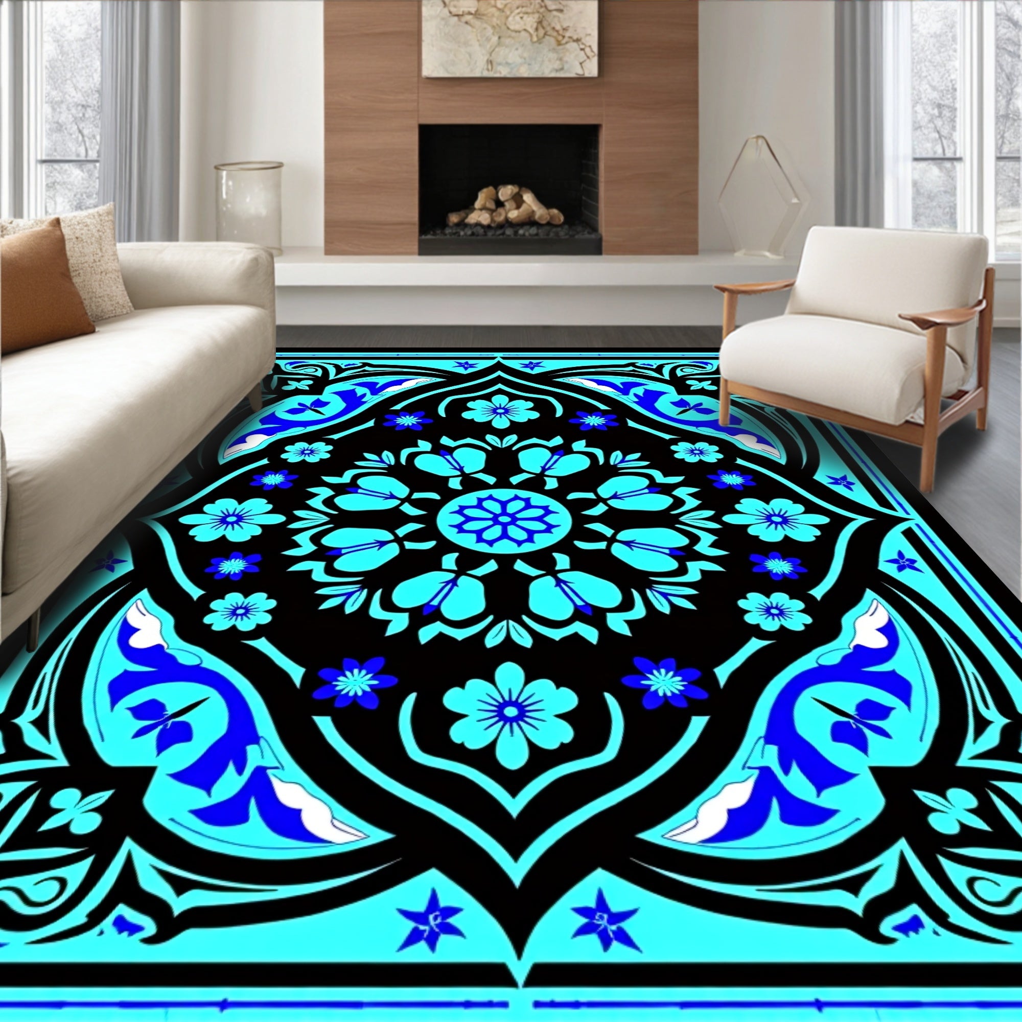 Vintage Blossom Medallion Artisan Handwoven Accent (Black) - ODIKA