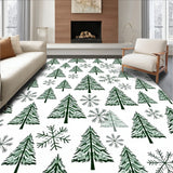 Snowflake Pine Tree Half Moon Doormat Non Slip Entrance Holiday(Green)
