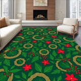 Festive Holly Wreath Area with Intricate Botanical Design(Green)