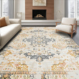 Washer Friendly Large Accent with Vintage Distressed Ornamental Motifs(Beige)