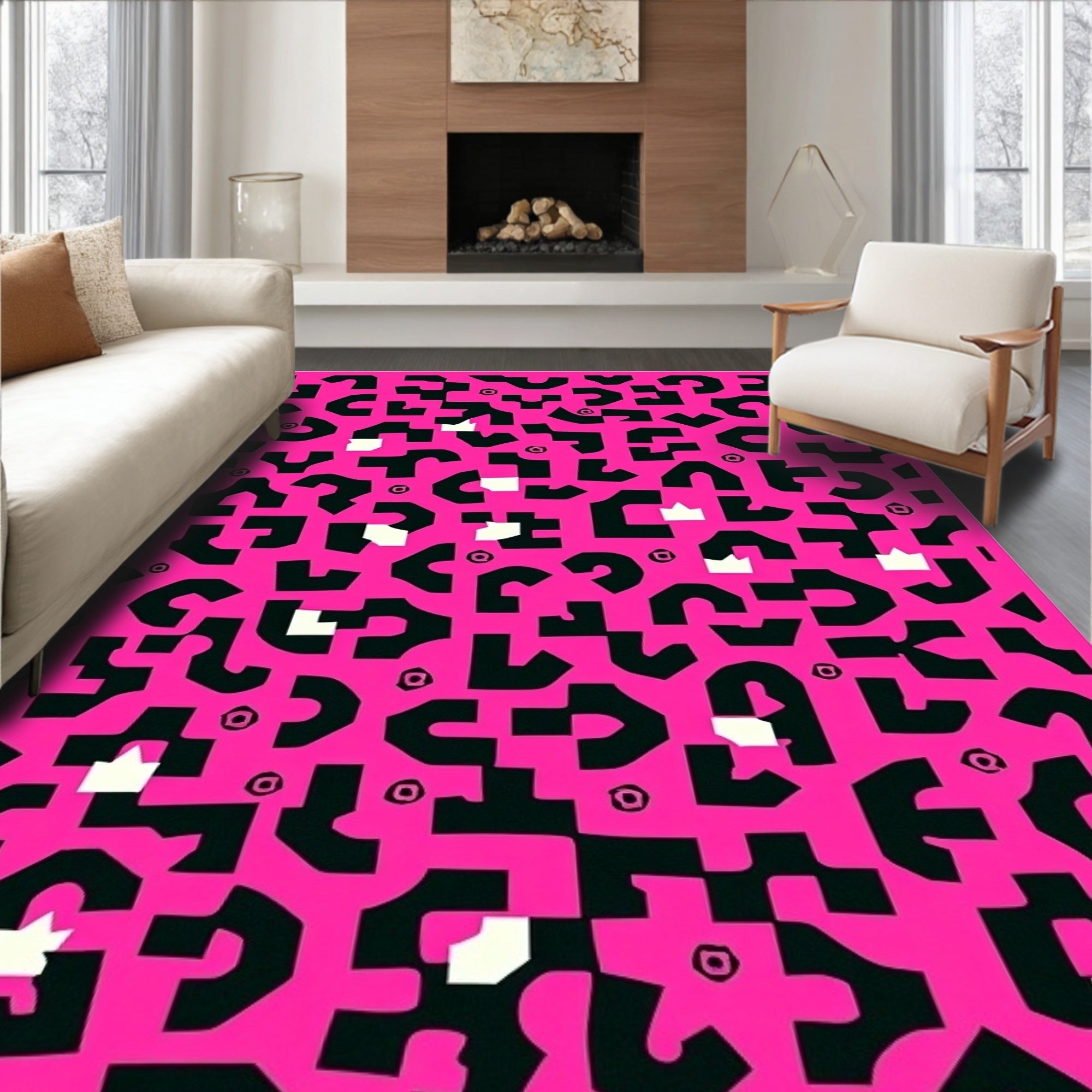 Modernist Mosaic with Speckled Asymmetric Shapes (Pink) - ODIKA