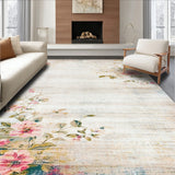 Distressed Vintage Style Beige Area Printed Floral(Beige)