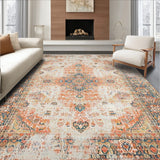 Elegant Beige and Multi Accent Area Featuring Classic Distressed Motifs(Orange)
