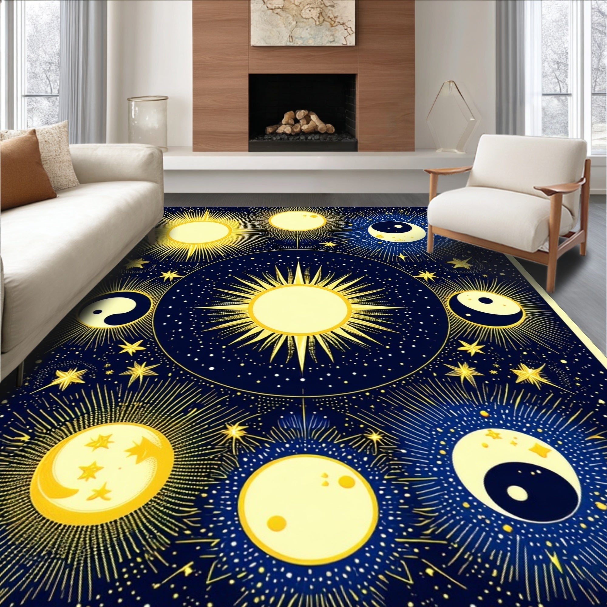 Ultra Soft Area Rug, Non Slip, Stain Resistant, Washable Area Rugs for Living Room, Bedroom, Celestial Zodiac Meditation Room Plush Carpet(Blue)