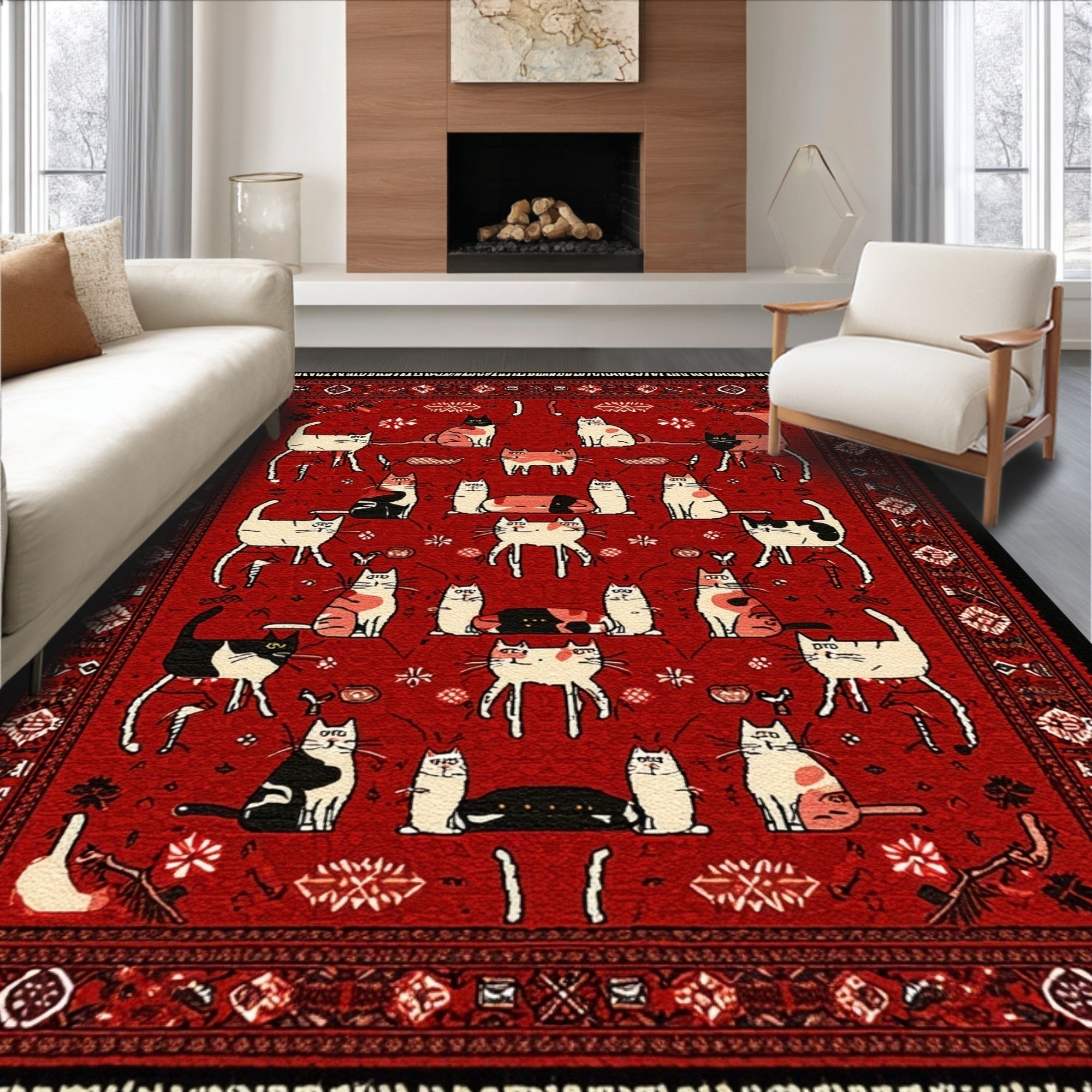 Ultra Soft Area Rug, Non Slip, Stain Resistant, Washable Area Rugs for Living Room, Bedroom, Red Bandana Cat Rug Playful Pet-Friendly Indoor Bathroom Carpet(Red)