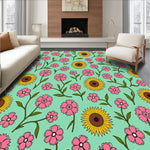 Artistic Sage Green and Pink Floral Mosaic with Sunflower Highlights (Pink) - ODIKA