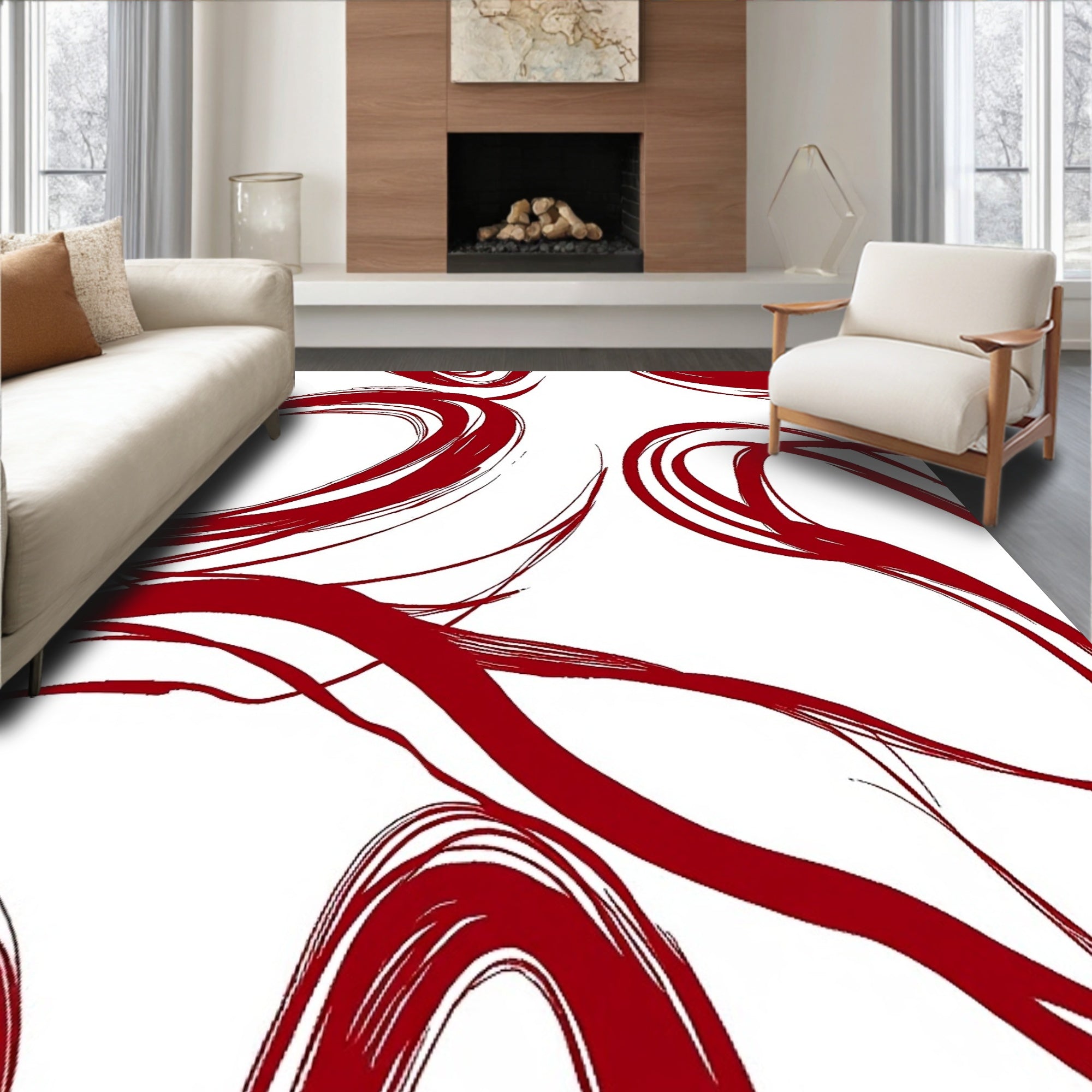 Abstract Brushstroke Art with Swirling Paint Effects (Red) - ODIKA