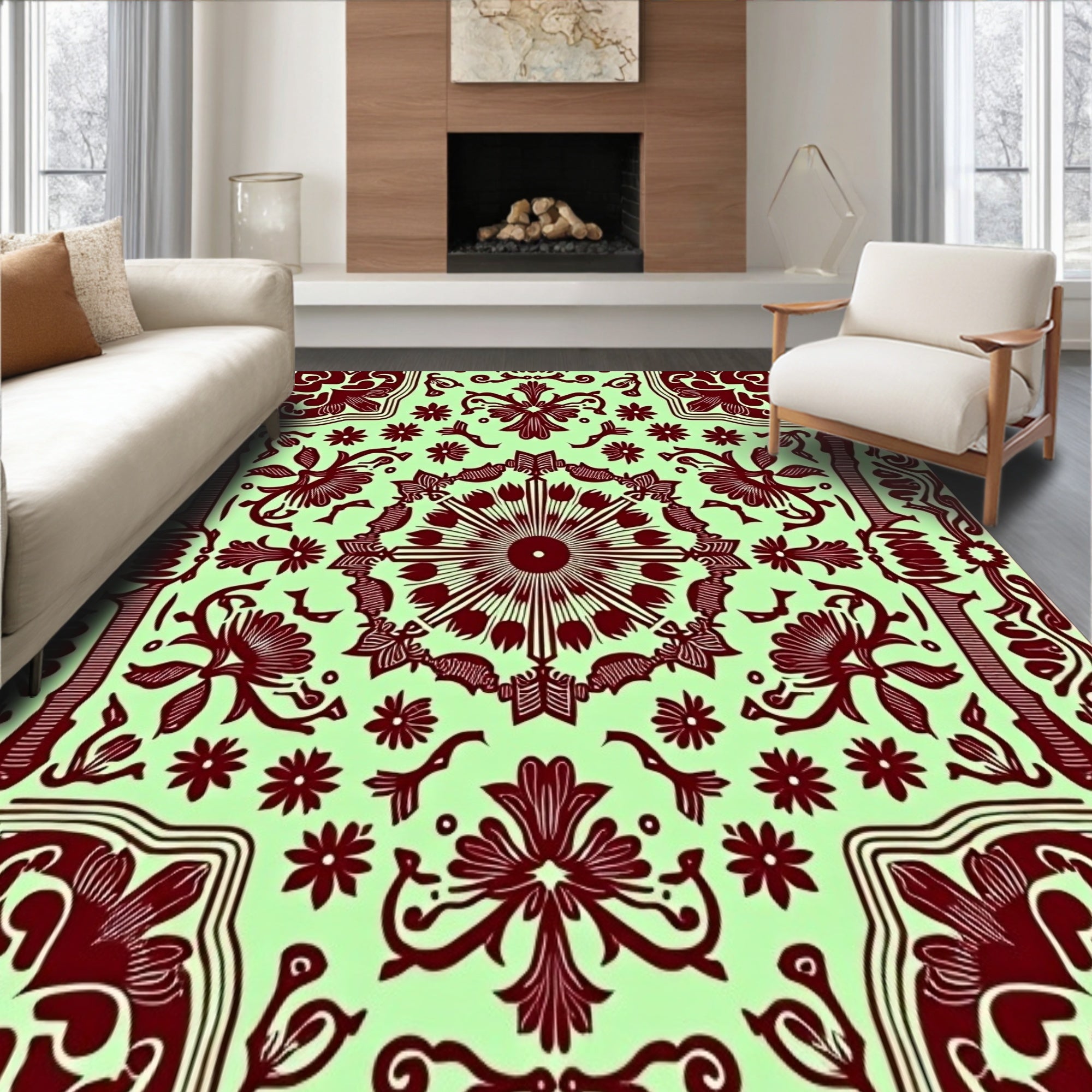 Elegant Swirl Floral Medallion Vintage Artistic Decorative Accent(Green)