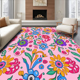 Boho Garden Mosaic with Curved Foliage and Stylized Rosette Details(Pink)