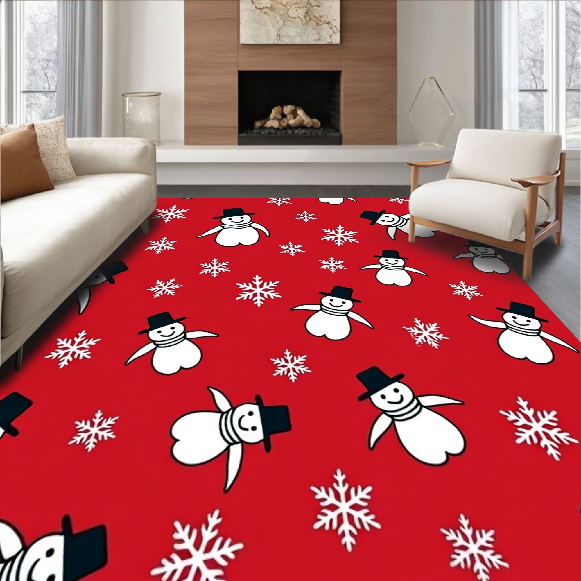 Festive Snowman Holiday with Falling Snowflakes Design(Red)