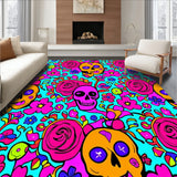 Vibrant Calavera Floral Motif Circular Tapestry Dia De Muertos Art(Pink)