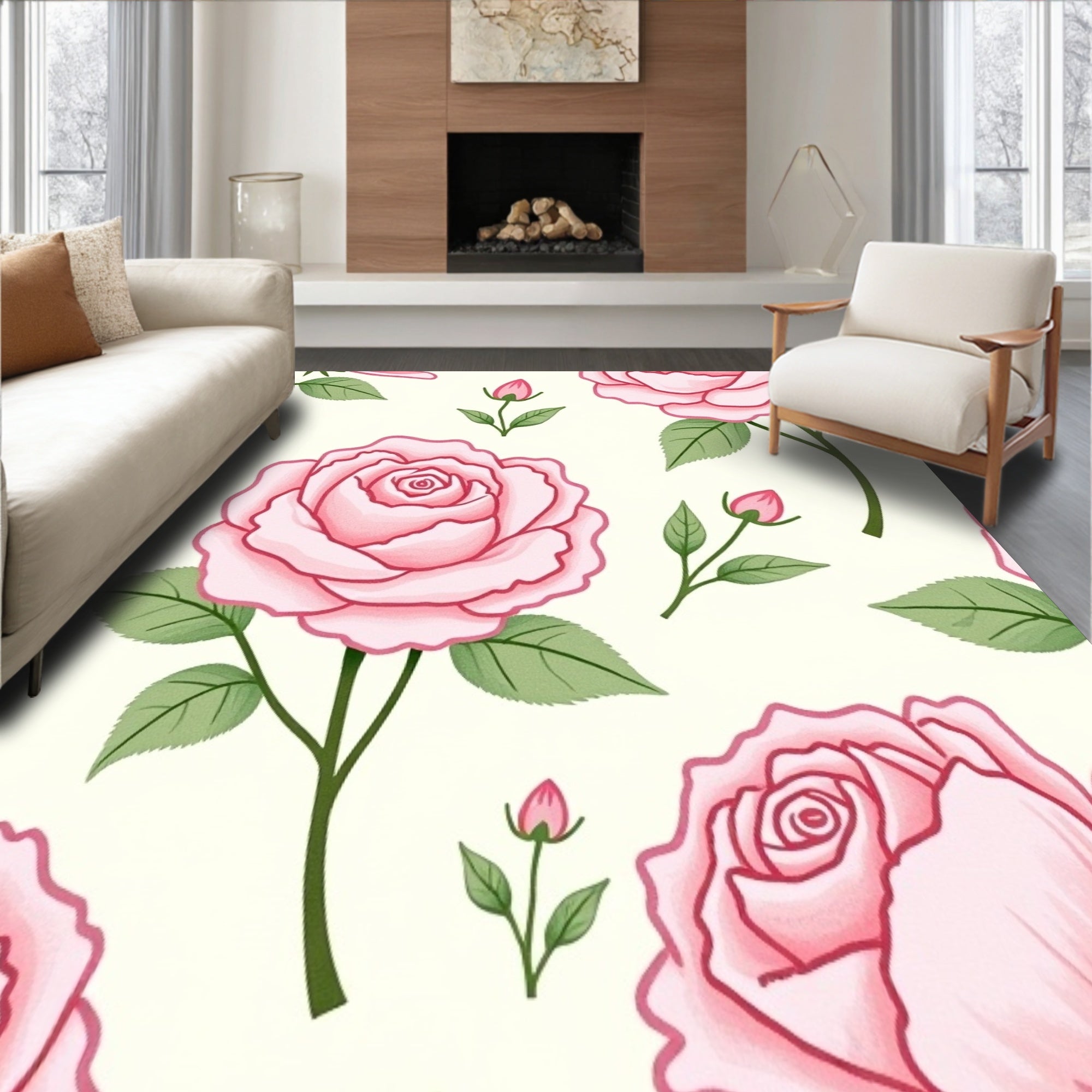Vintage Rose Bloom Shag with Floral Motifs(Pink)