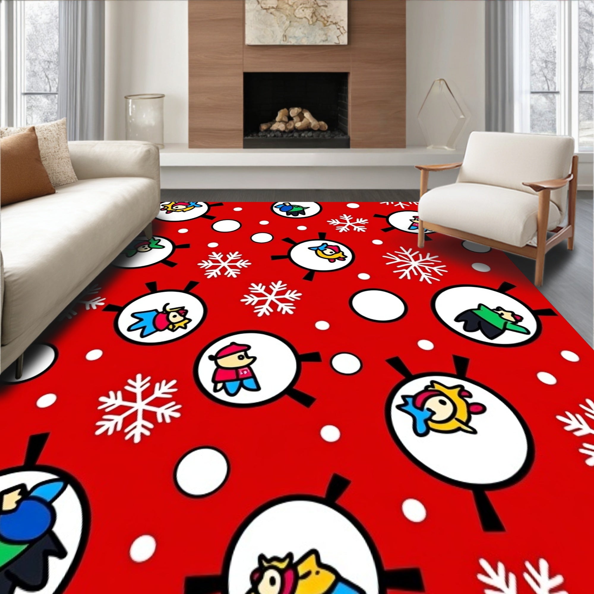 Holiday Snowball Fight Scene Festive with Playful Characters(Red)