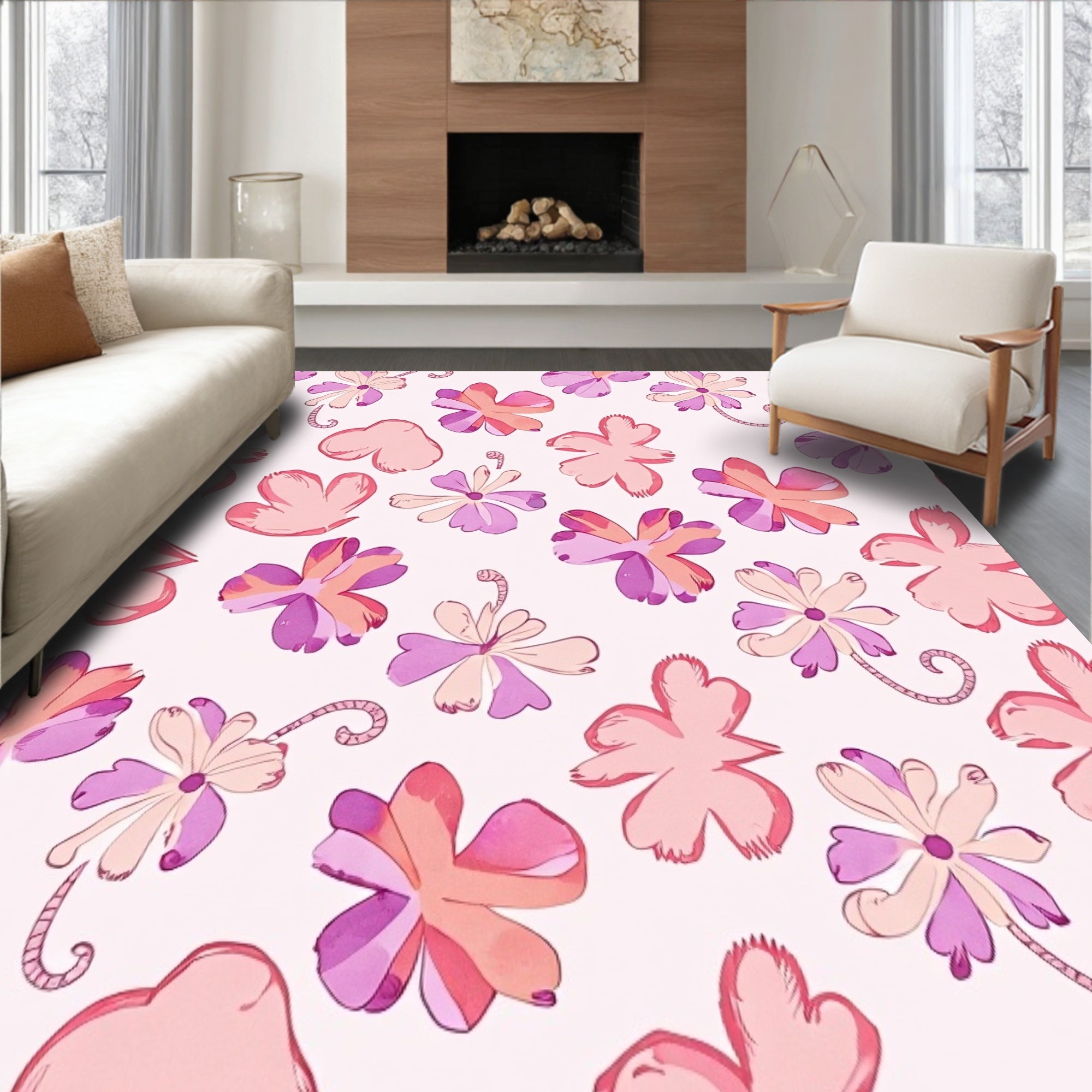 Enchanted Meadow Floral Mosaic with Petal Silhouettes and Botanical Whimsy (Pink) - ODIKA