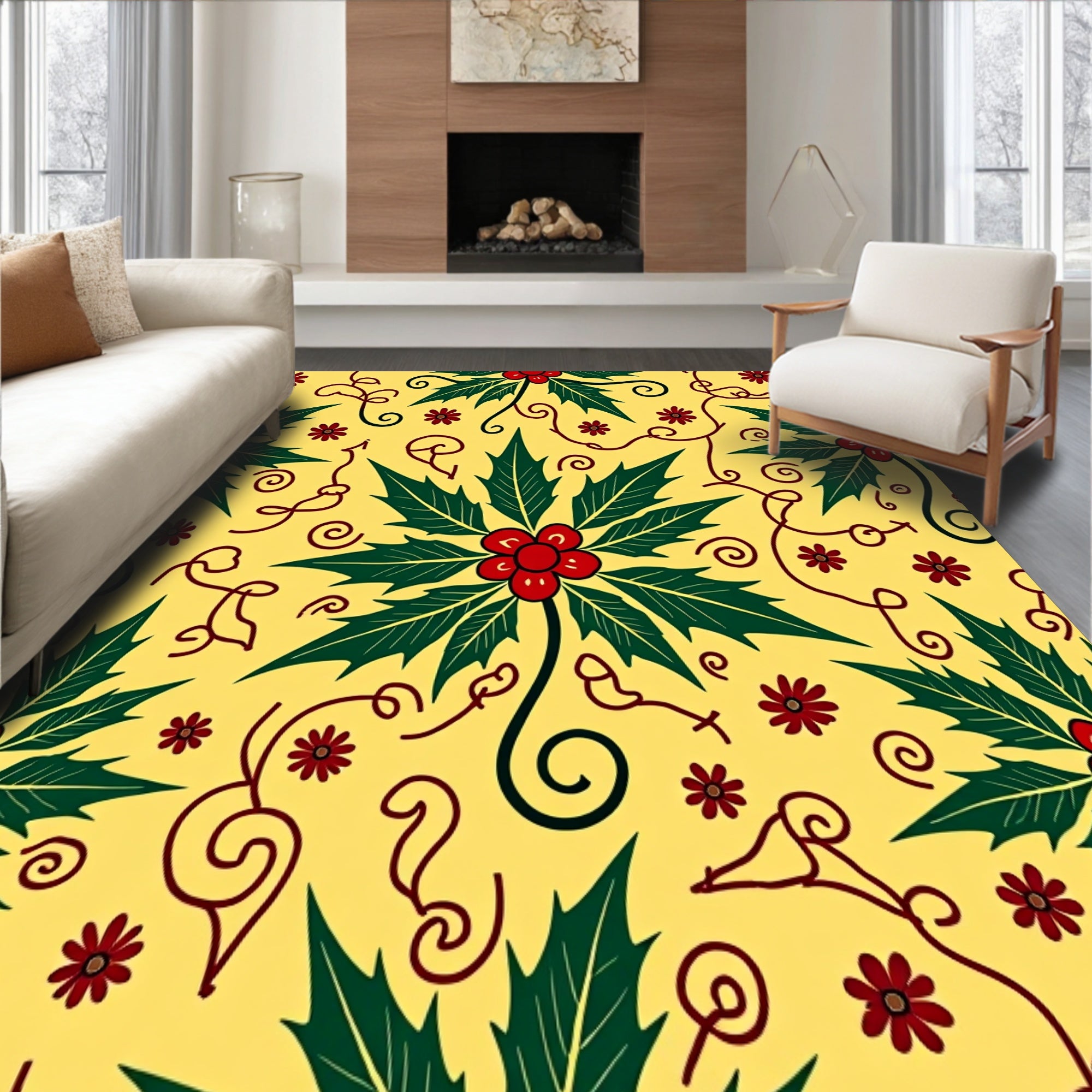 Vintage Holiday Holly Leaf With Elegant Festive Motifs(Yellow)