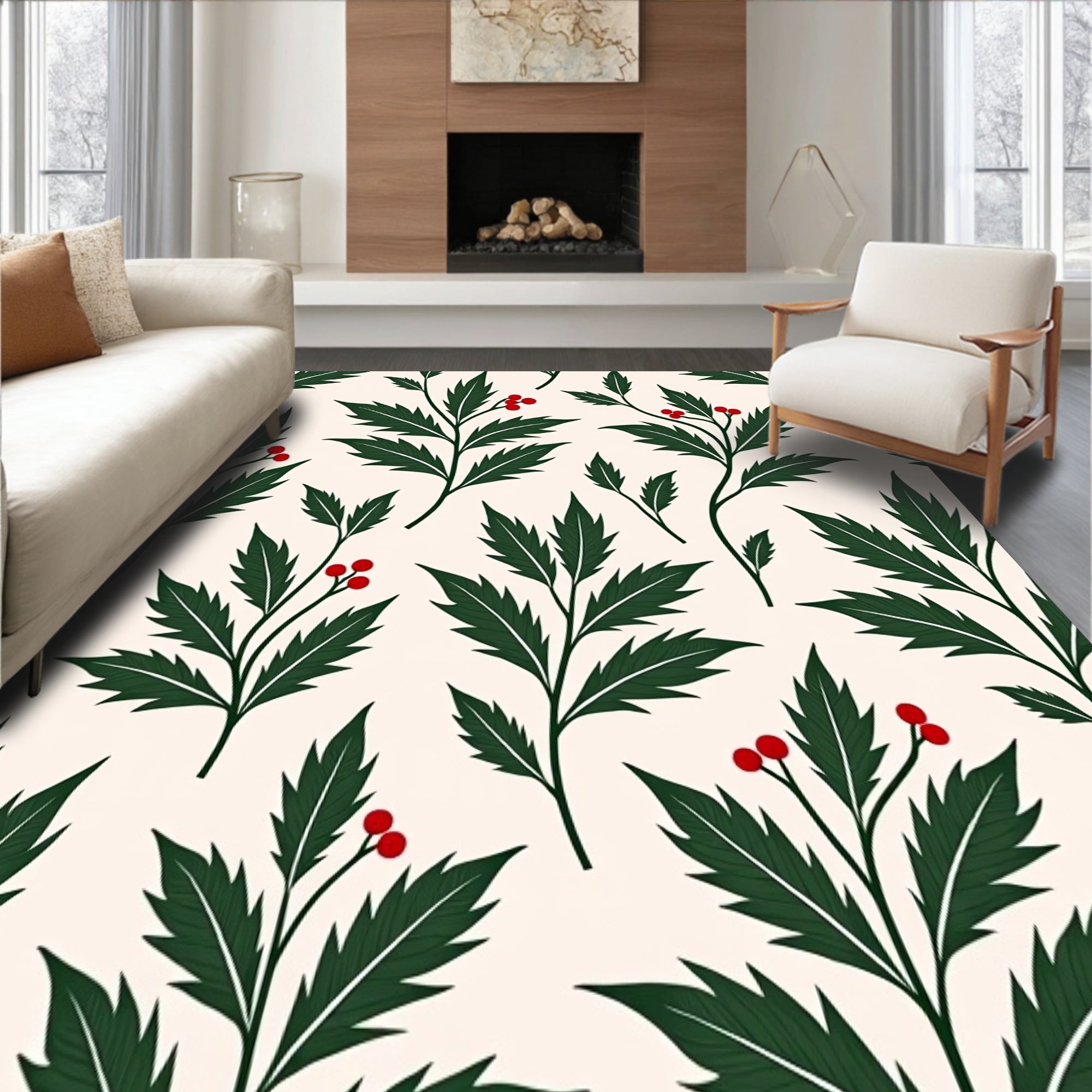 Joyful Elegant Holly Berry Vine Textile Treasure(Green)