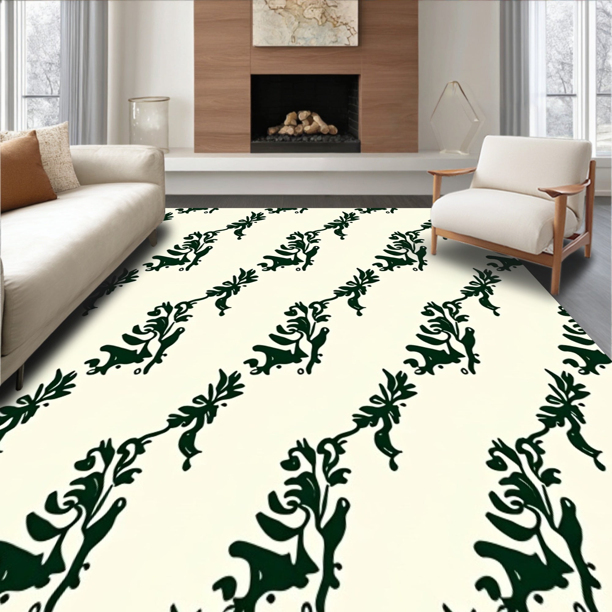 Classic Damask Scrollwork with Floral Motifs (Green) - ODIKA