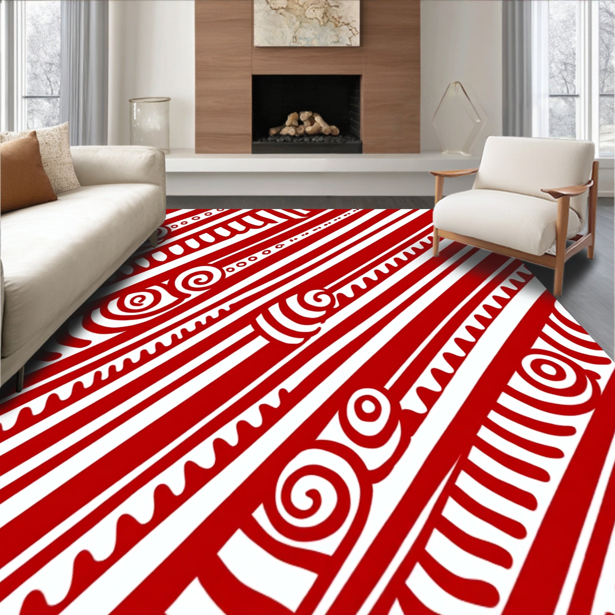 Cane Stripe Holiday Floor with Peppermint Swirl Accents(Red)