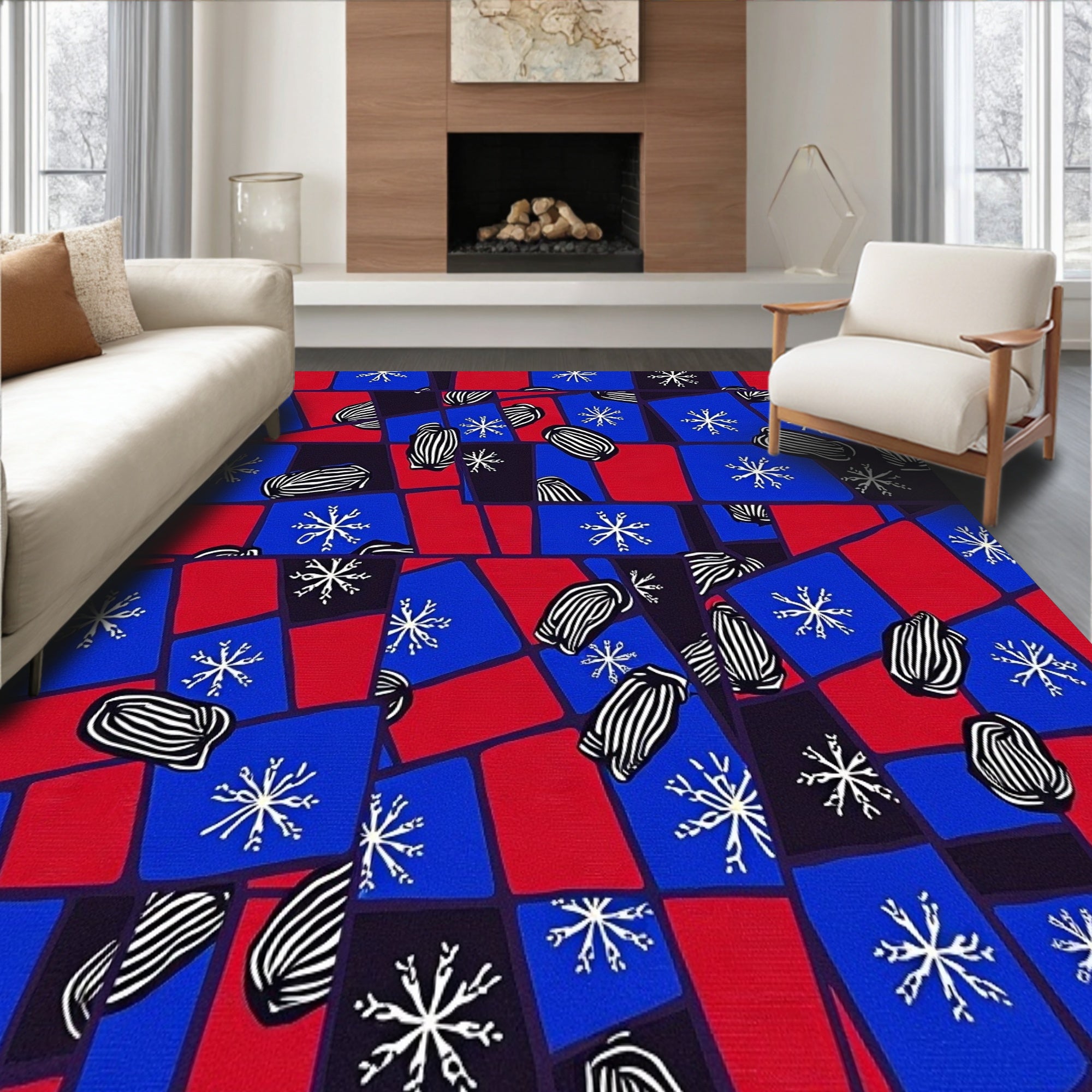 Holiday Checkered Forest with Snowy Starburst and Pinecone(Red)