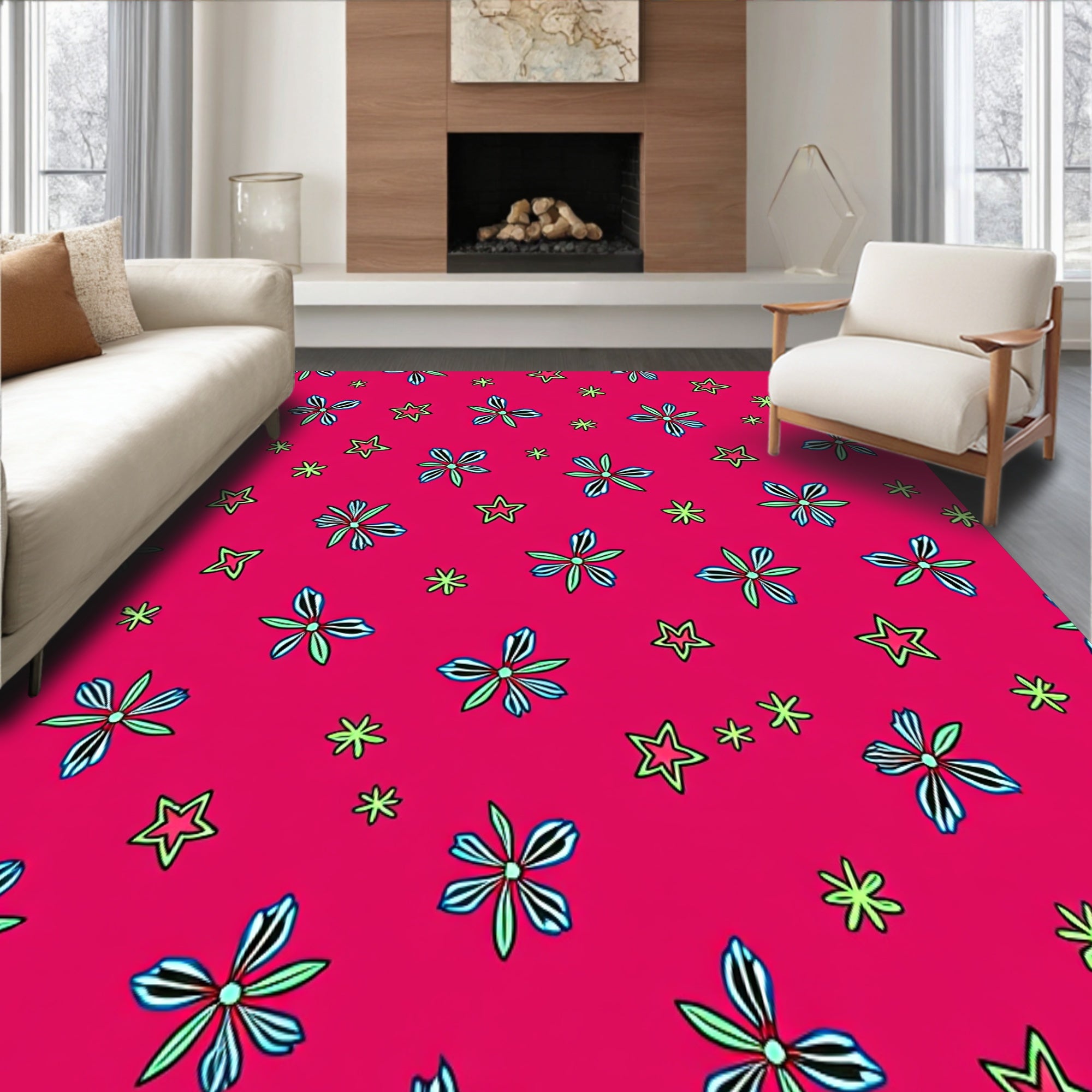 Festive Holly Blossom Traditional Decorative Flooring Accent(Pink)