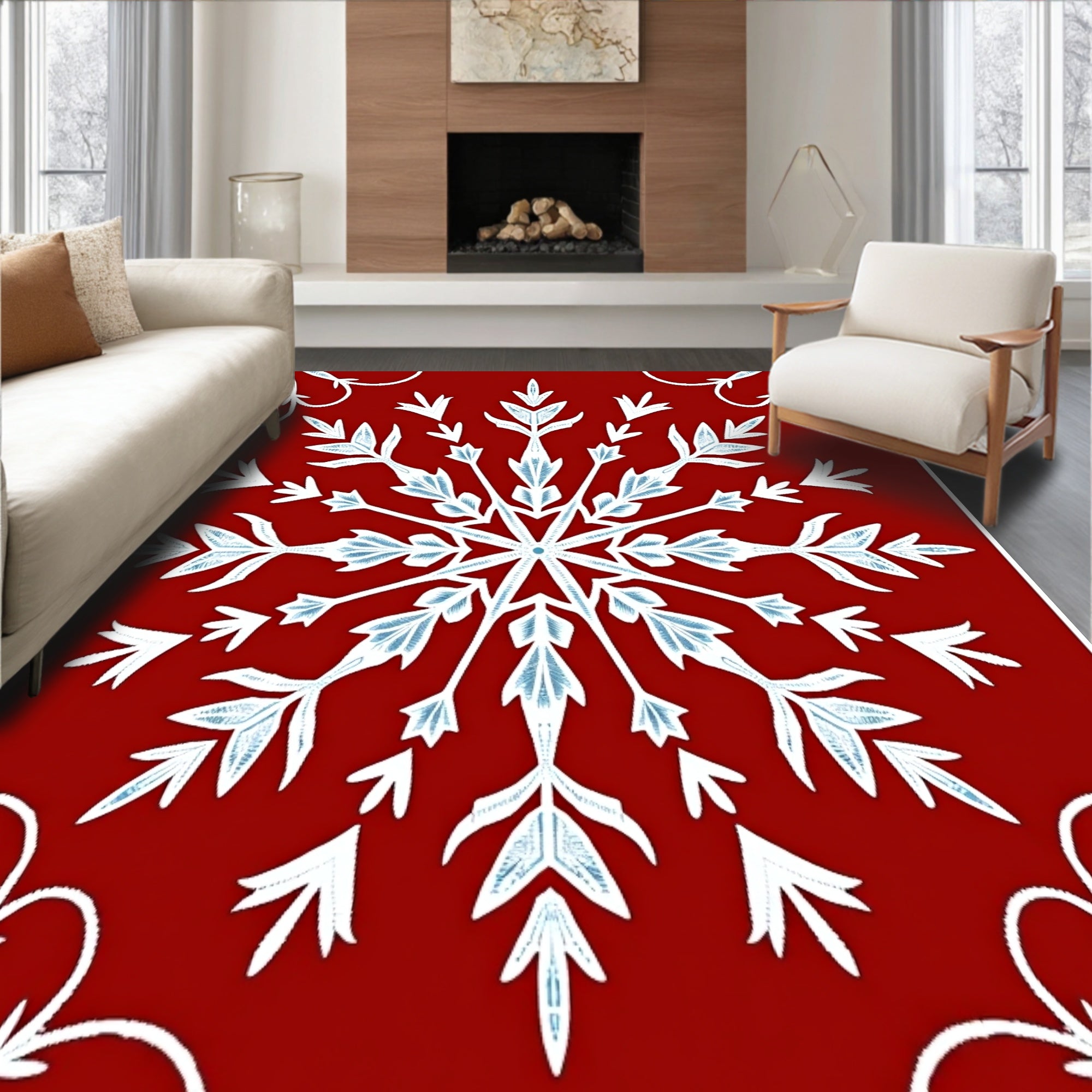 Crystalline Winter with Intricate Snowflake Motifs(Red)
