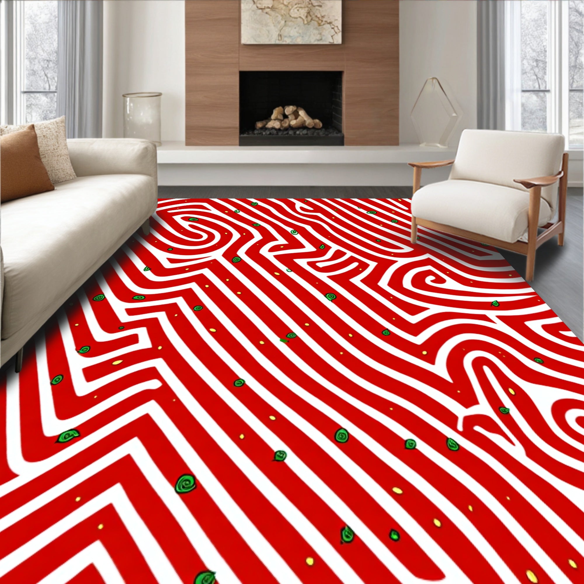 Whimsical Cane Swirls with Spiral Motifs and Festive Accents(Red)