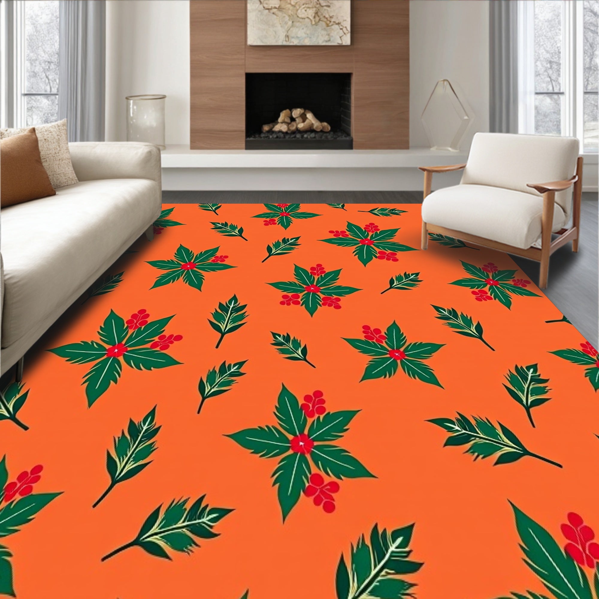 Holly Berry Wreath Festive Botanical Christmas Accent(Orange)