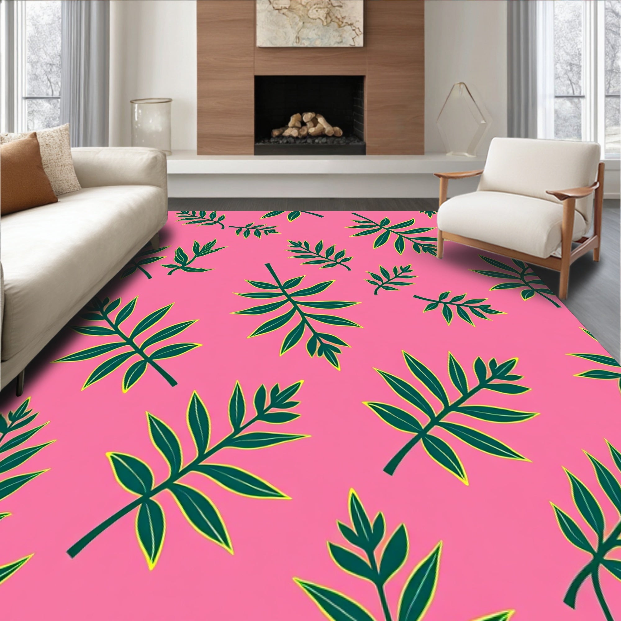 Botanical Motif With Leafy Interlocking Vines And Golden Highlights (Pink) - ODIKA
