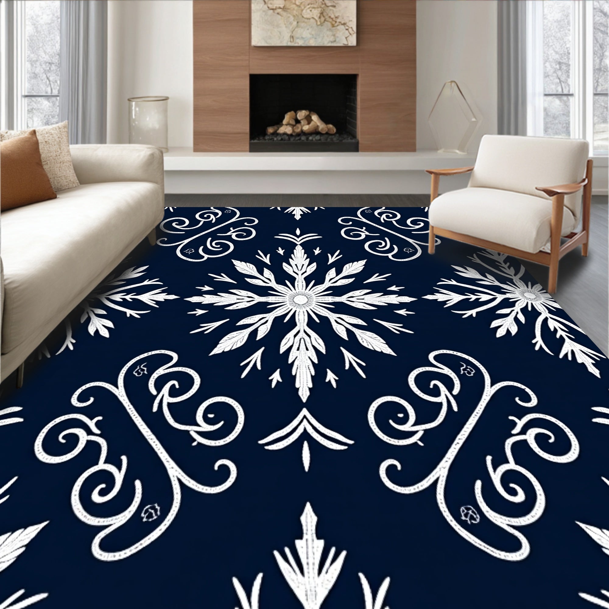 Festive Snowflake Winter Wonderland Semi Circle Welcome Entryway(Blue)