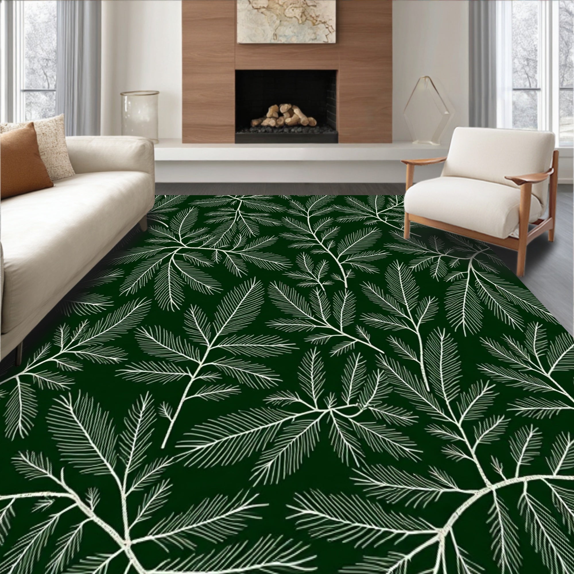 Winter Pine Branch Design with Crystal Details(Green)