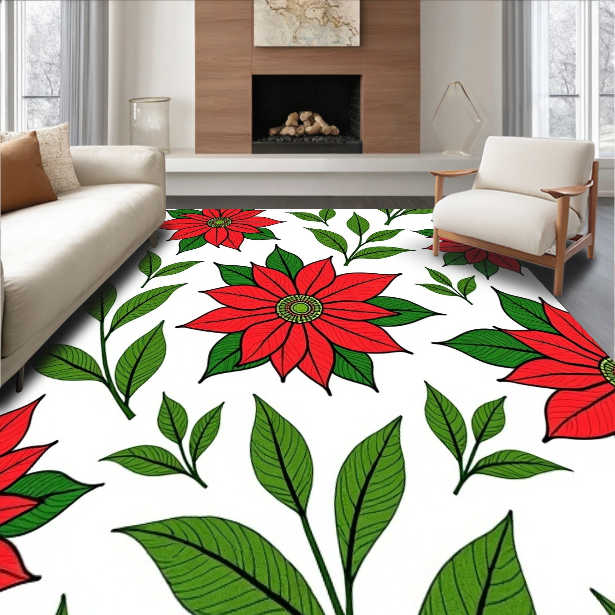 Poinsettia Bloom Slip Resistant Christmas Style(Red)