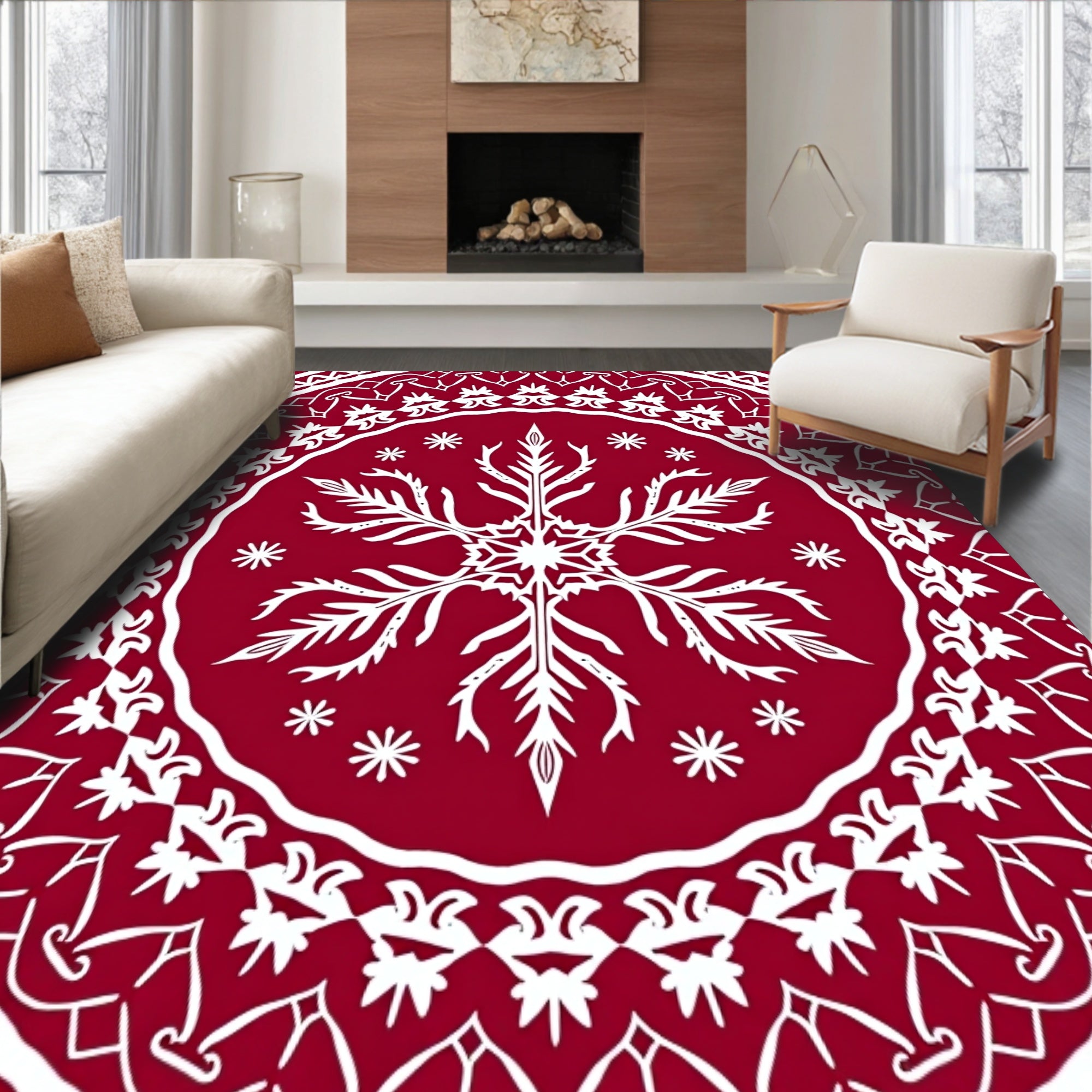 Festive Snowflake Winter Celebration Holiday Decorative Centerpiece(Red)