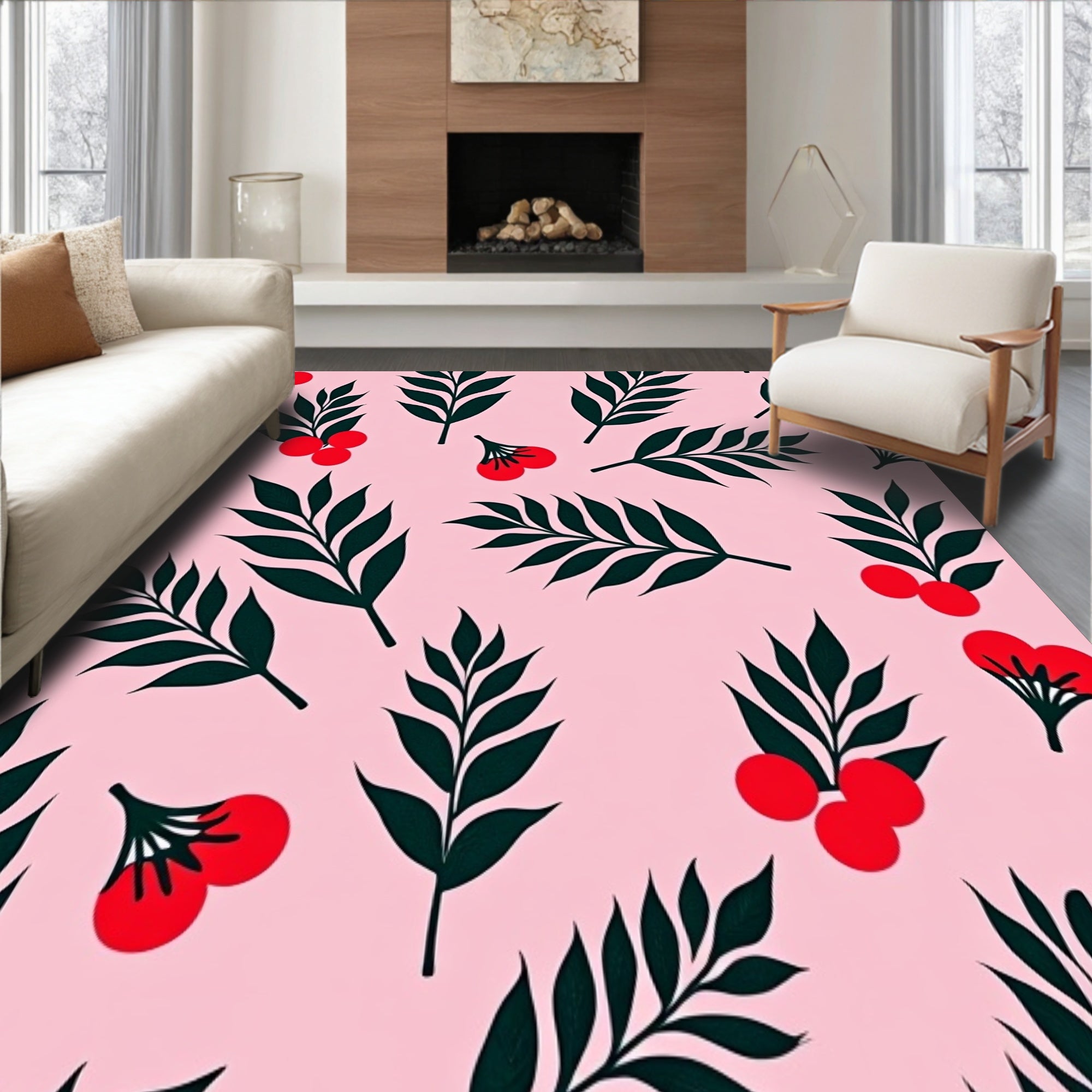 Abstract Holly Berry Branch Decorative Nature Inspired Area(Pink)