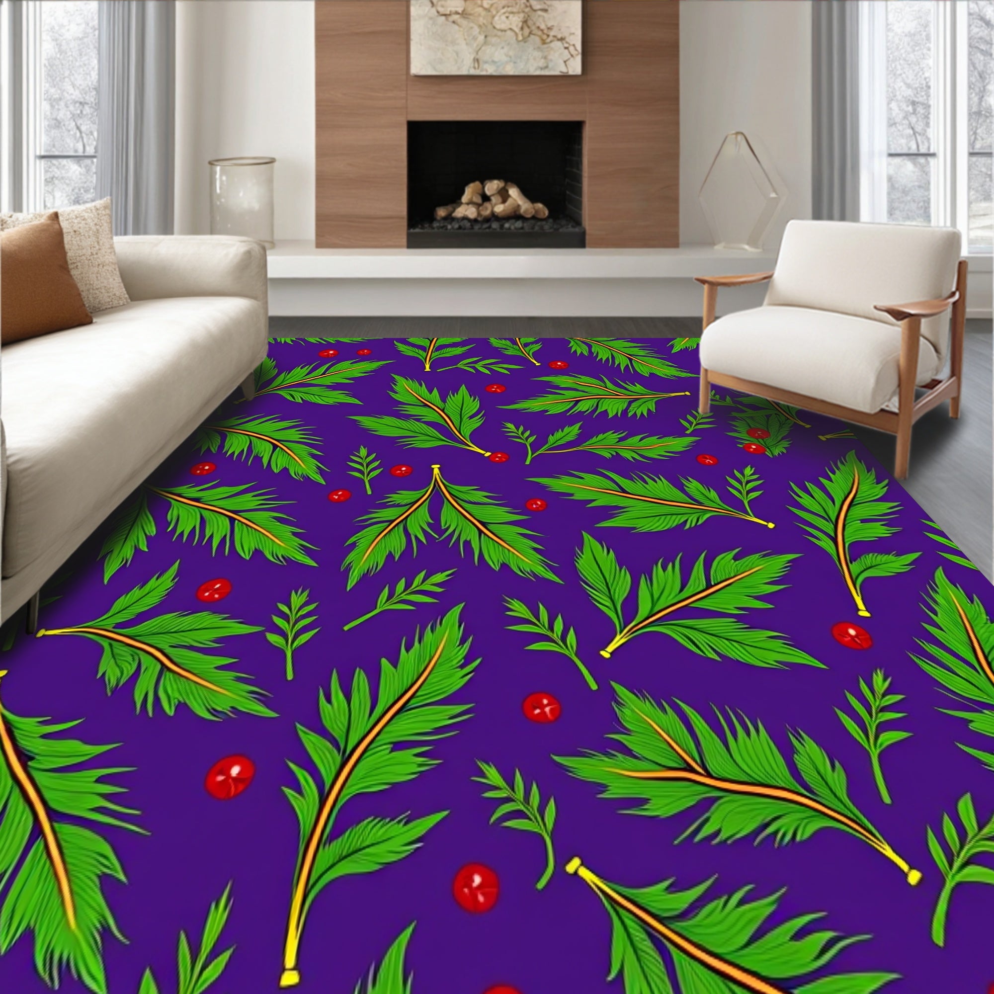 Yuletide Holly Leaf Vine Motif Accent(Purple)