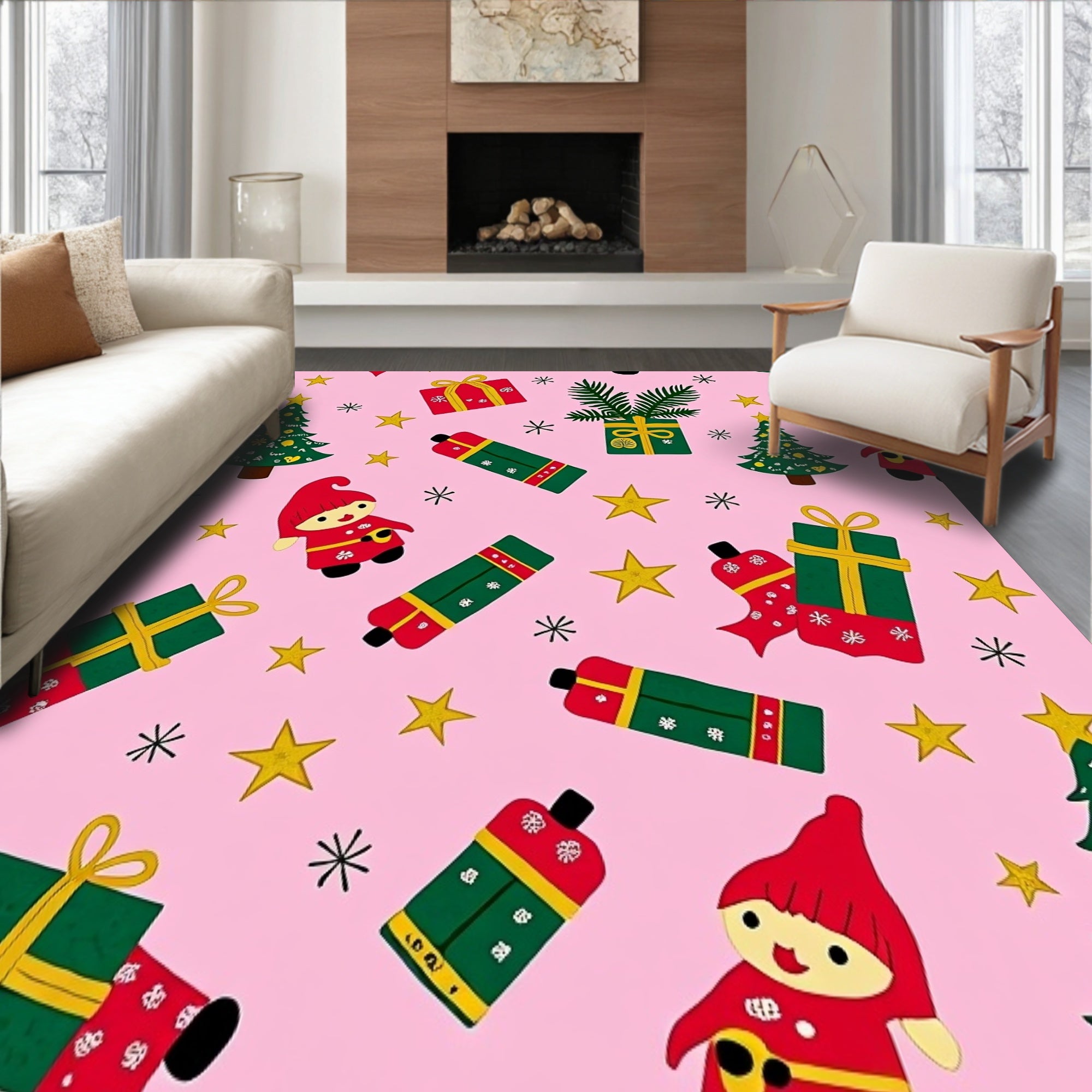 Winter Woodland Gnome Gift Box Absorbent Floor(Pink)