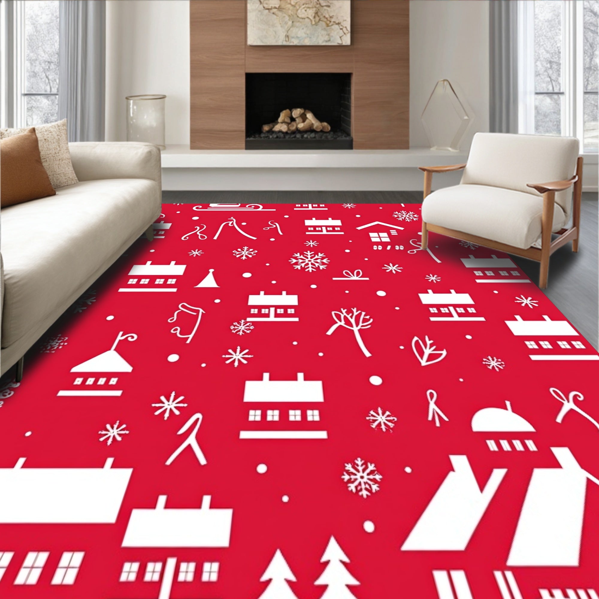 Vintage Sleigh Ride Through Snowy Village Holiday Pathway Design(Red)