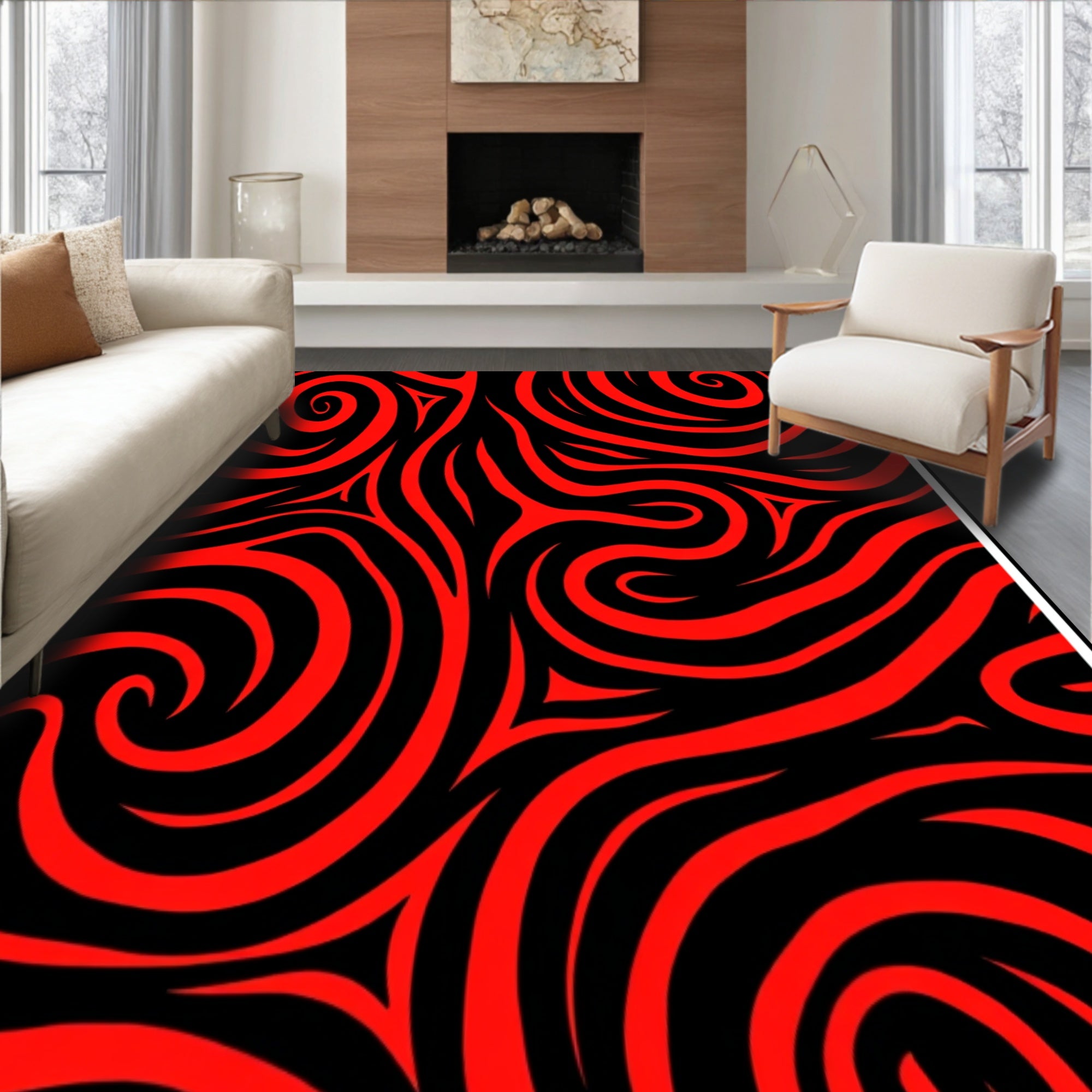 Abstract Swirl Contemporary Modern Art Style Decorative(Red)