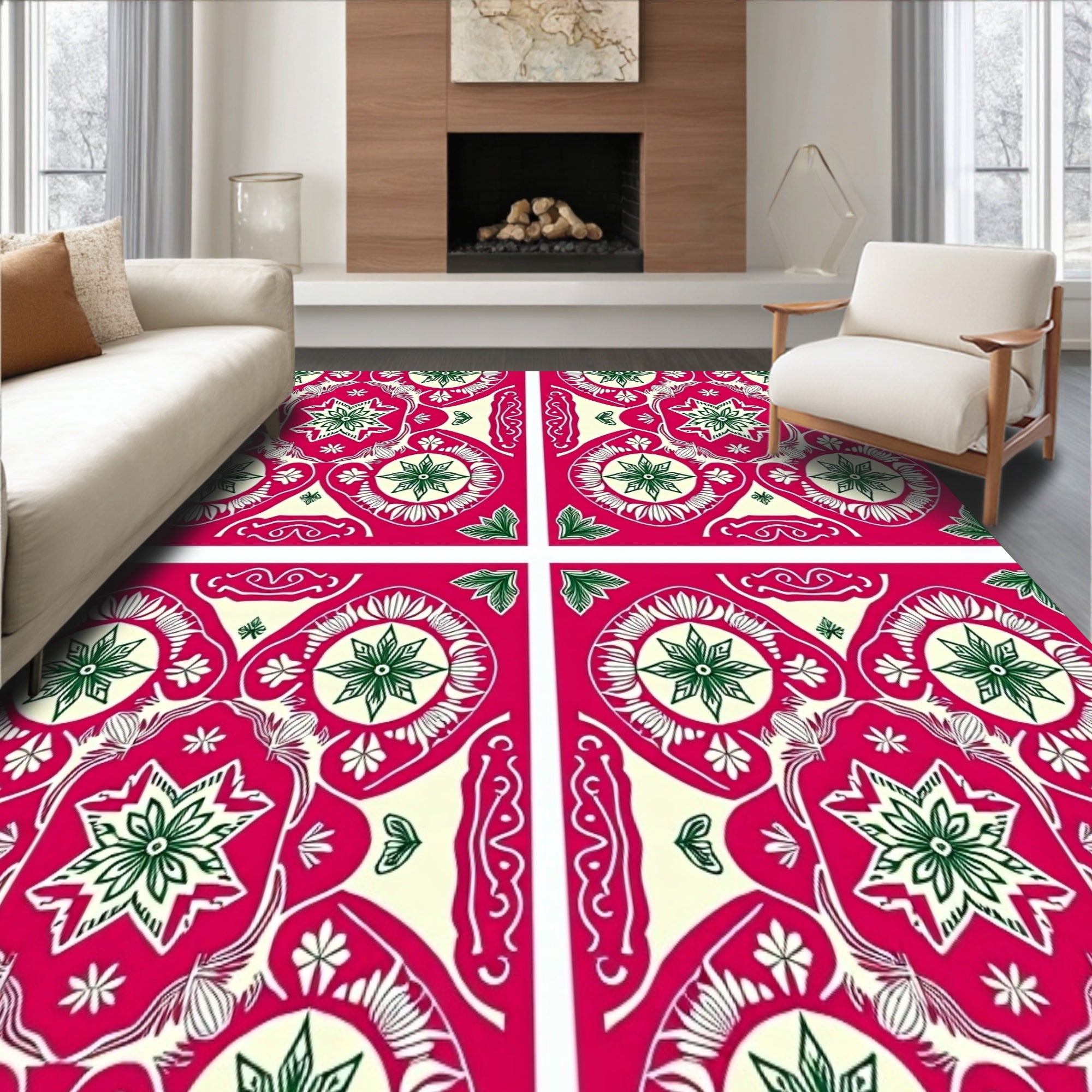 Festive Nordic Snowflake Lace Medallion Interlocking Ornament Design(Red)