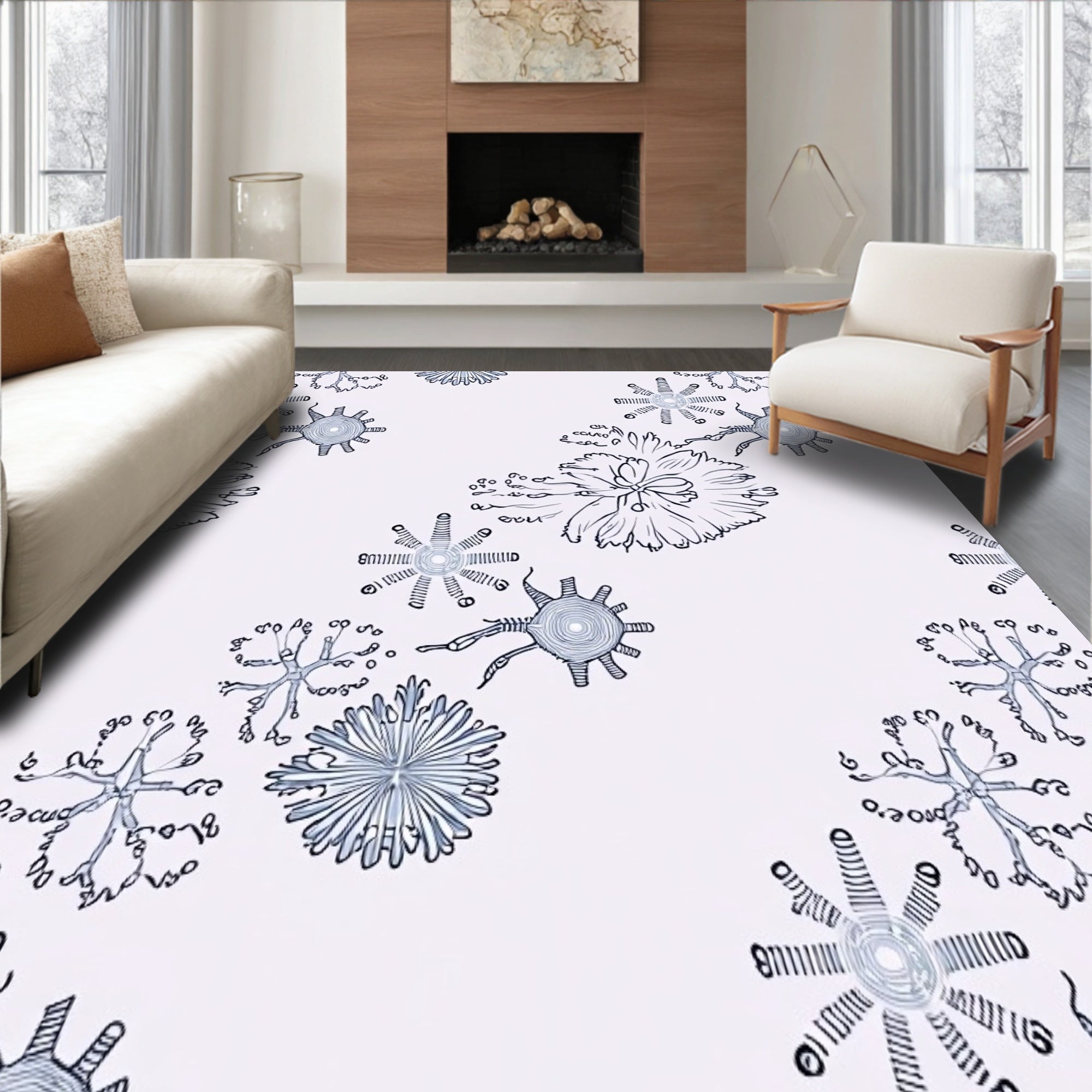 Nordic Frosted Snowflake Mosaic with Interlocking Winter Motifs(Blue)
