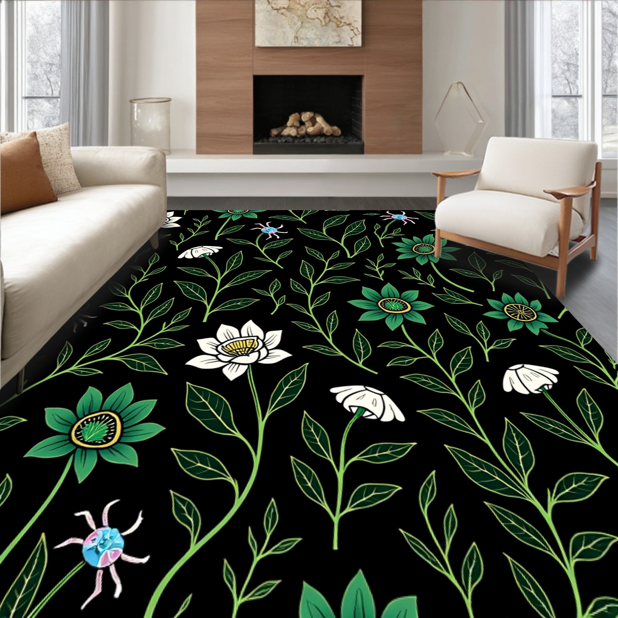 Enchanted Jungle Lotus and Mushroom with Beetle Accents (Black) - ODIKA