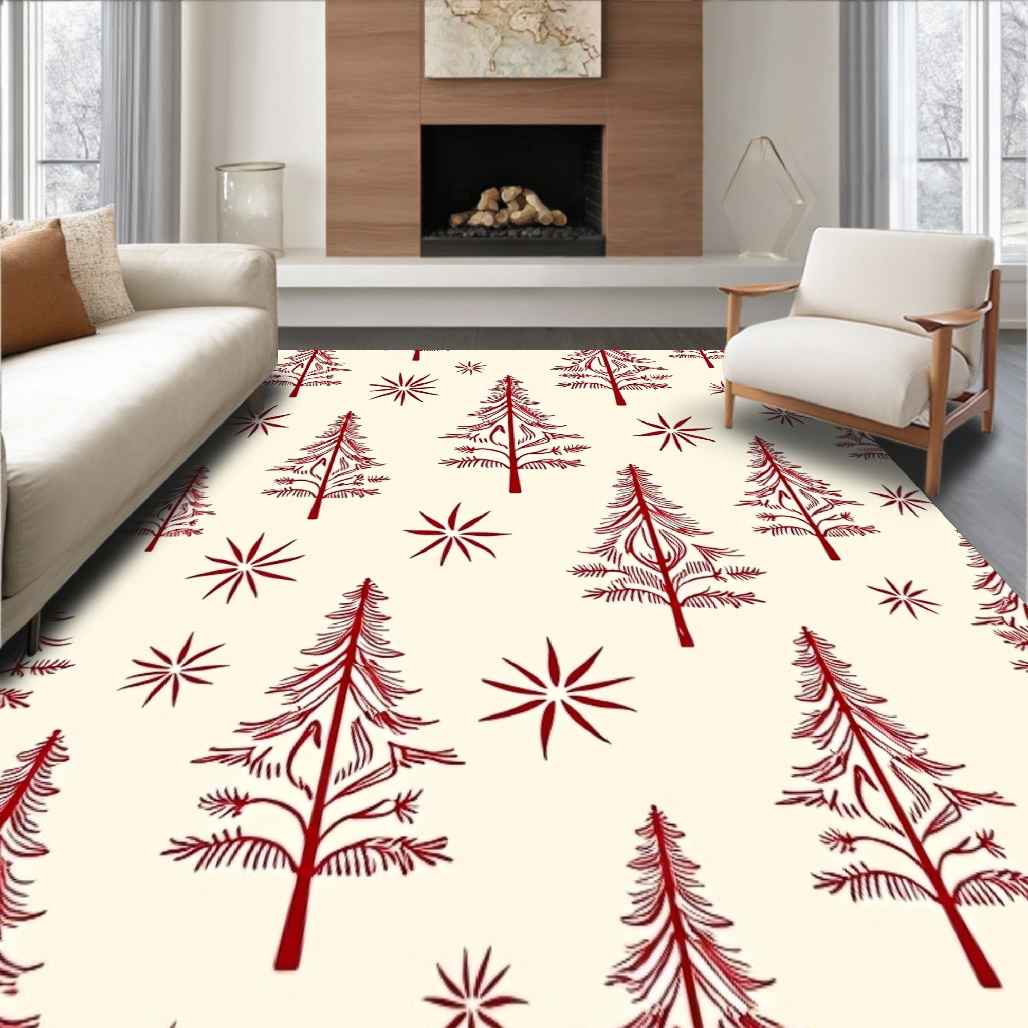 Joyful Winter Celebration Path Featuring Fir Artwork(Ivory)