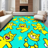 Cartoon Tabby Cat Characters Themed Area Floor with Fun Graphics(Yellow)
