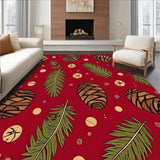 Winter Pine Cone Scatter Design Floor with Evergreen Branch Motifs(Red)