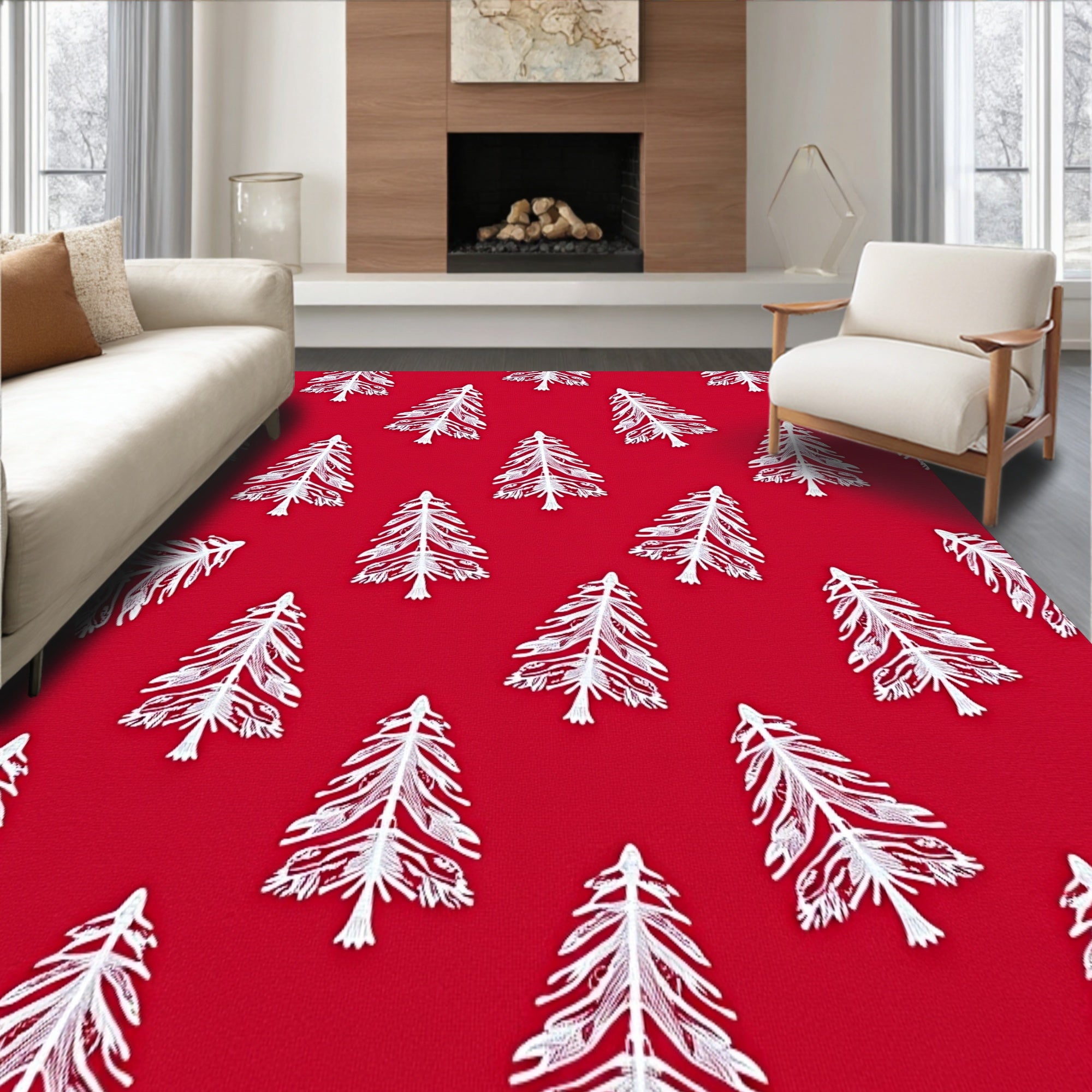 Whimsical Feathered Evergreen Grove with Sparkling Details(Red)