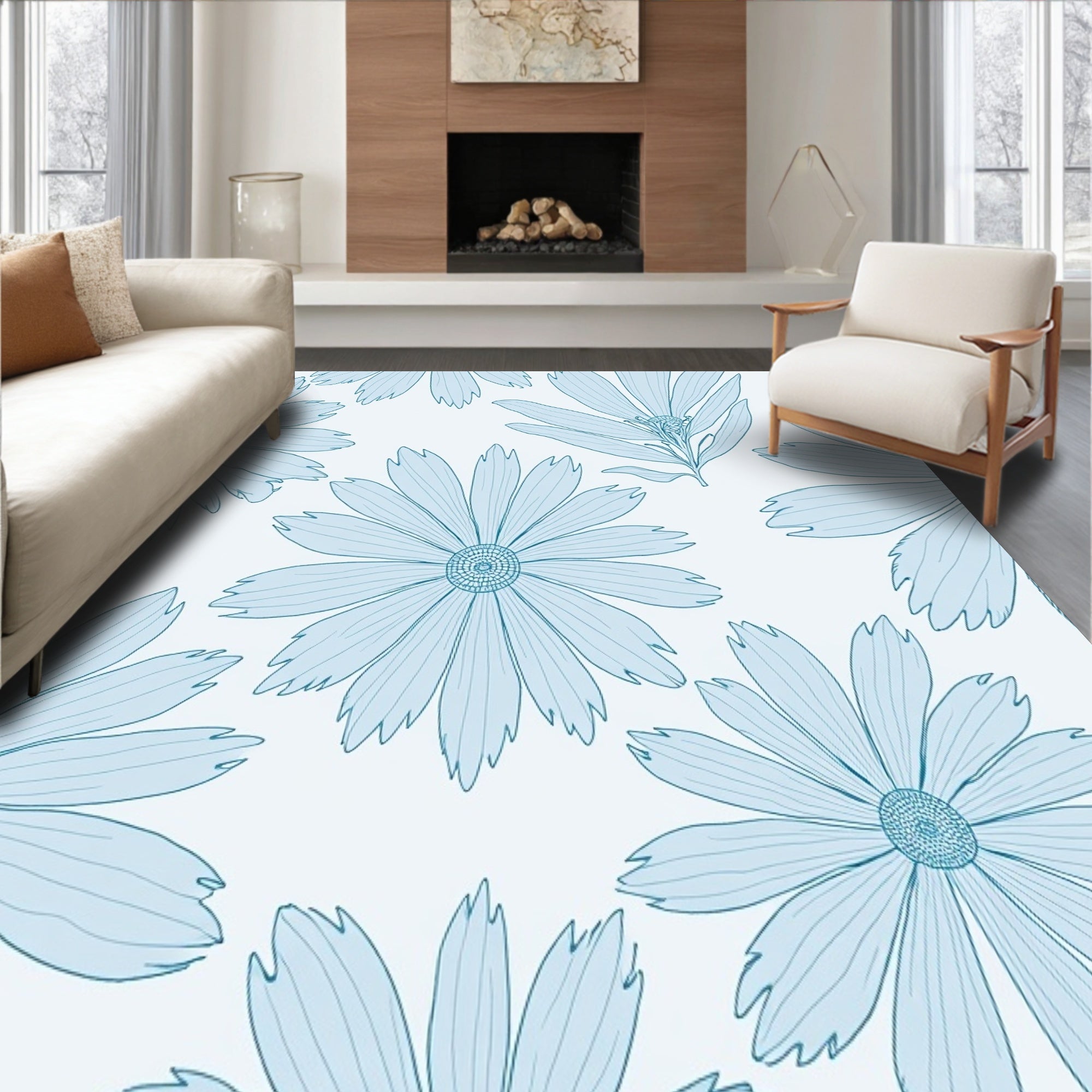 Enchanted Ice Blossom Displaying Magical Winter Florals(Blue)
