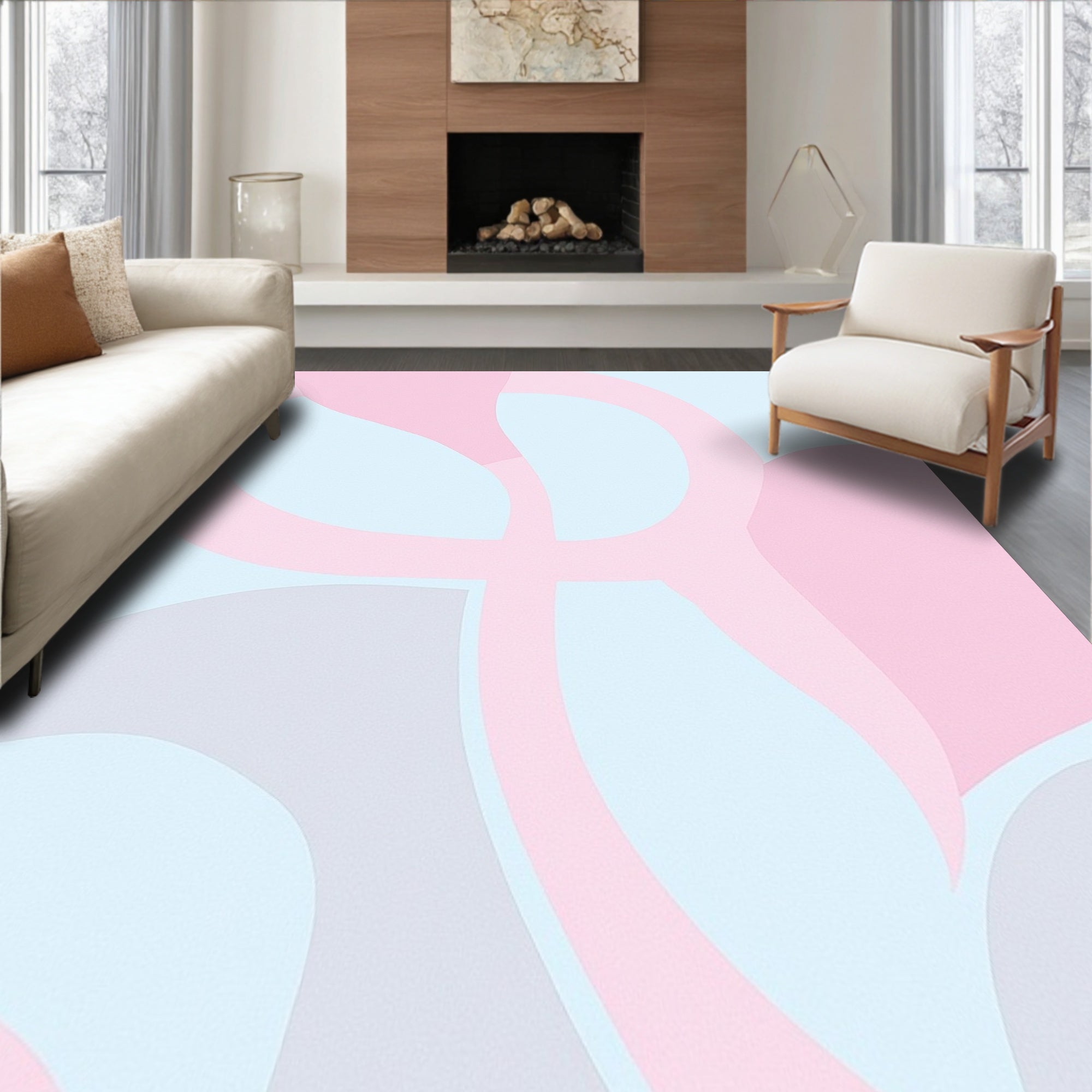 Moody Boho Abstract Featuring Pastel Shapes and Lines (Pink) - ODIKA