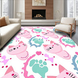 Charming Kitten Faces in Interlocking Hearts and Paw Print Motif(Pink)