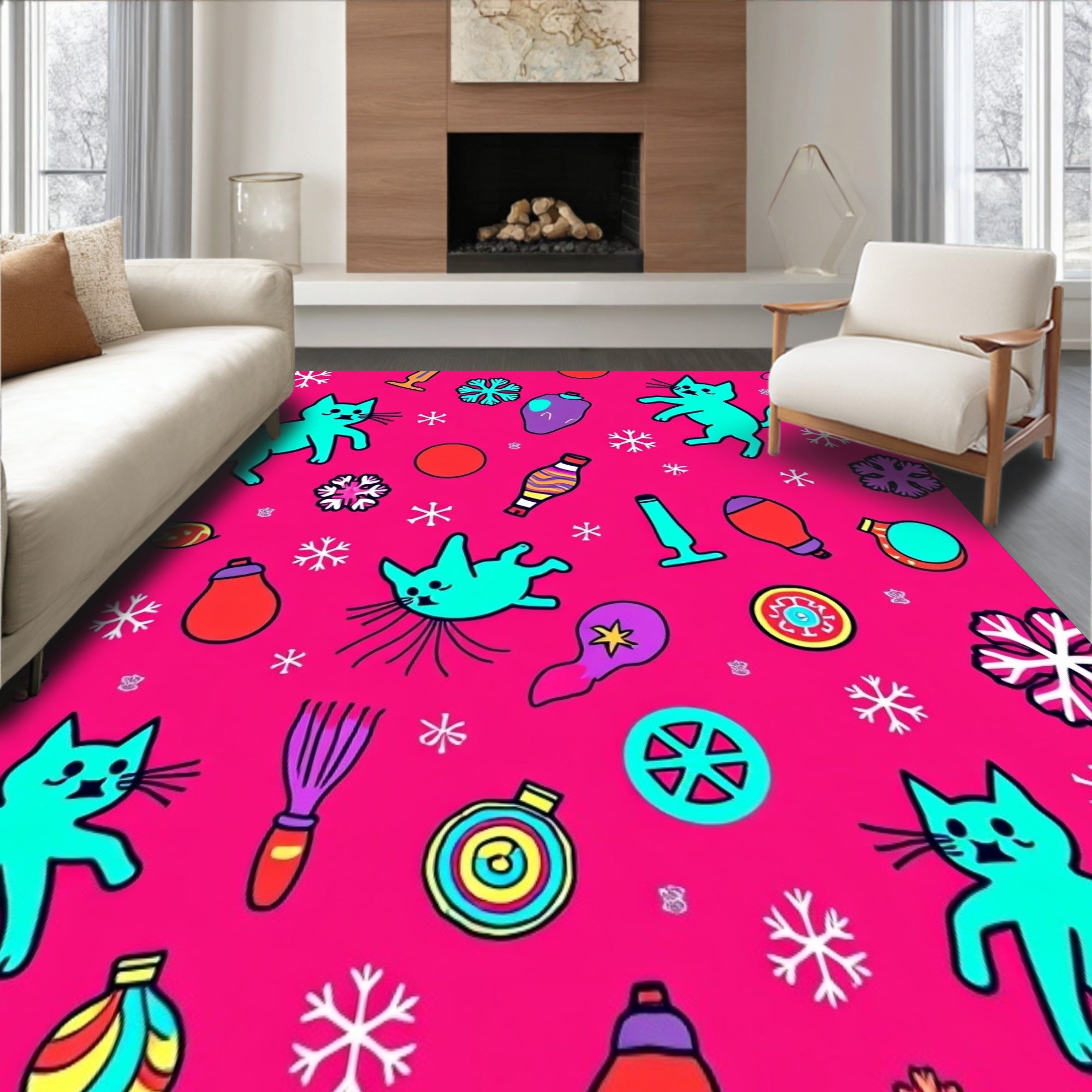 Festive Cat Parade with Twinkling Ornament Motifs(Pink)