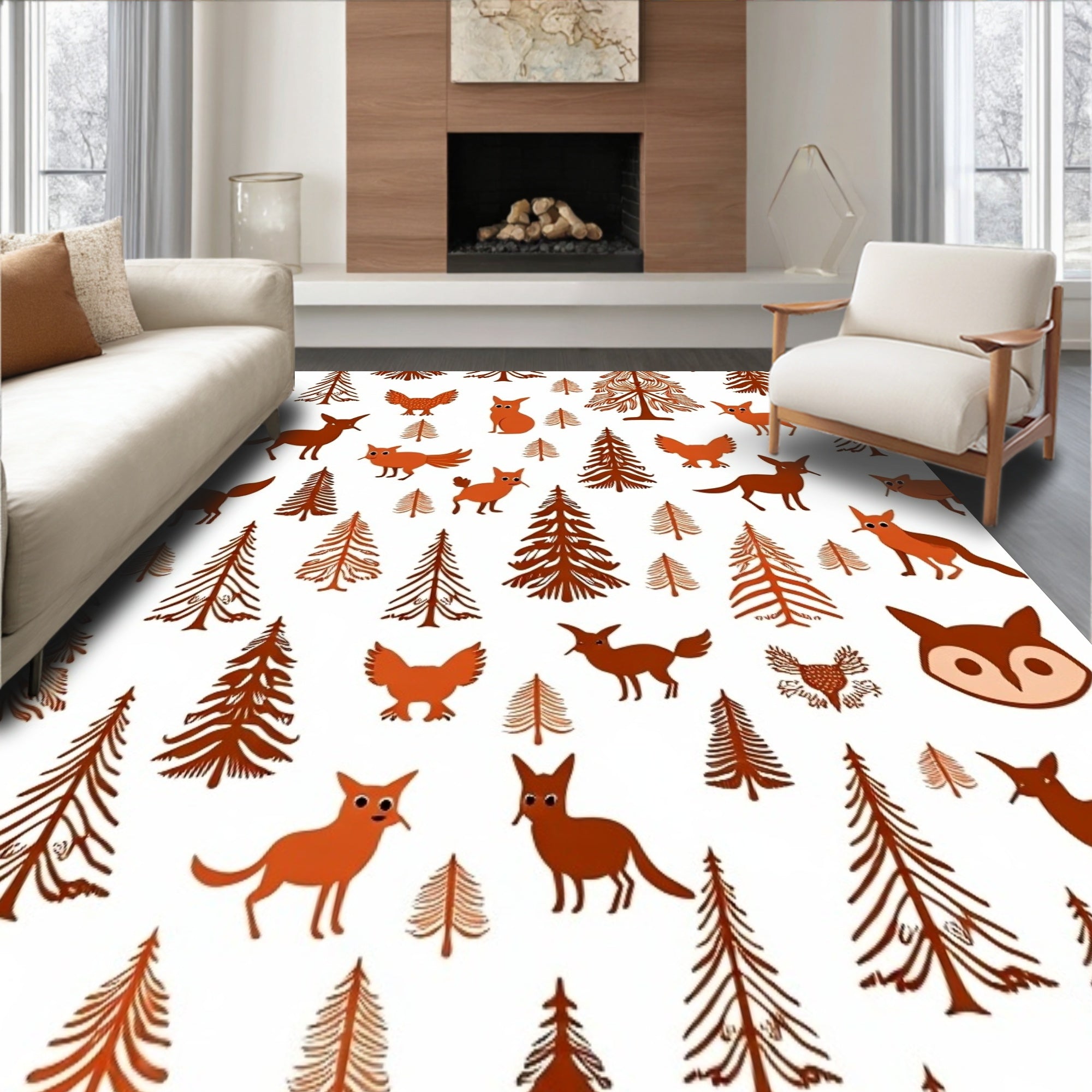 Enchanted Forest Animals Doormat Woodland Creatures Theme(Brown)