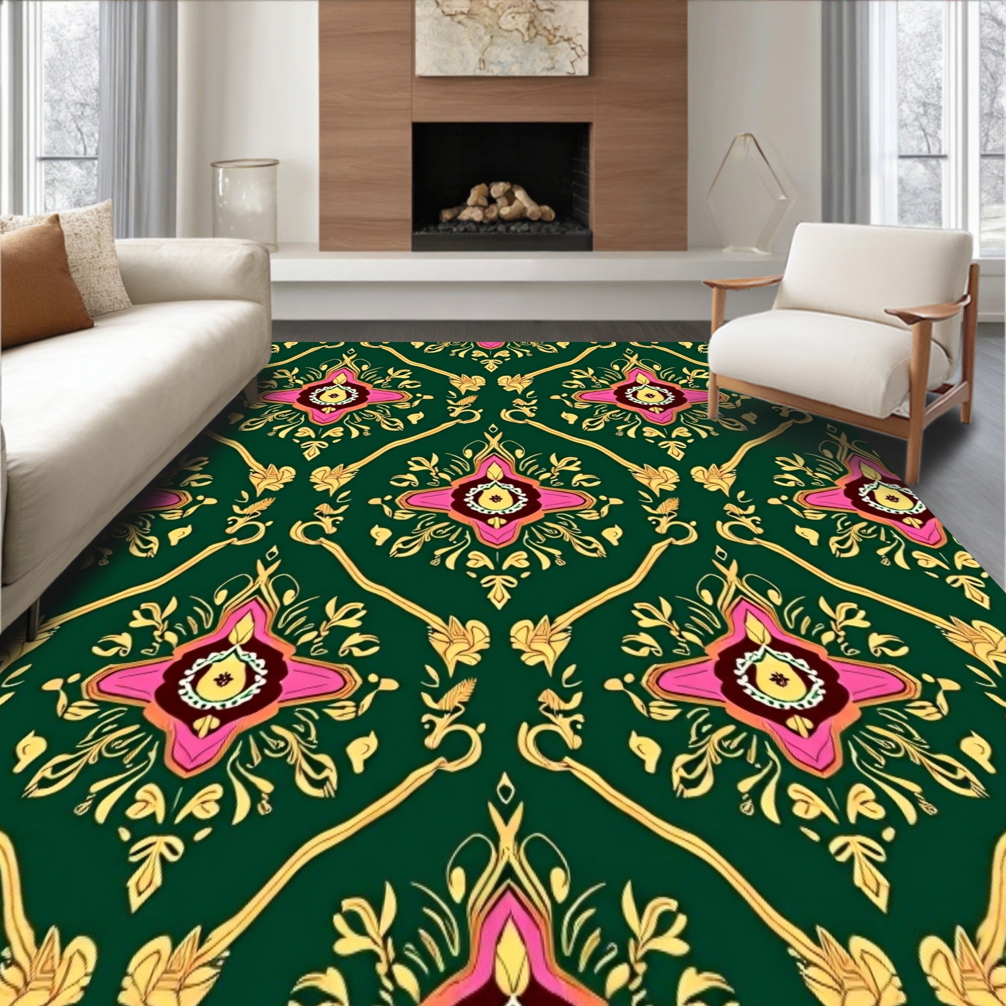 Heritage Holiday Floral Damask Pinecone Scrollwork Interlocking(Green)